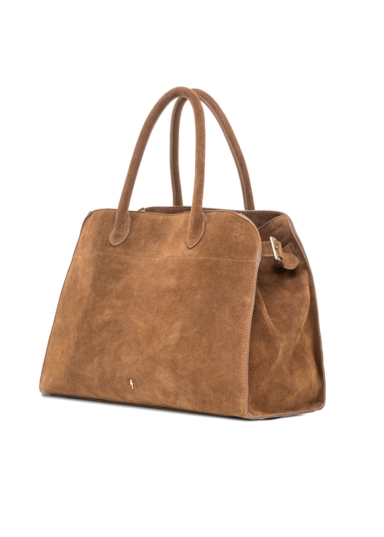 Cognac-colored suede handbag TORES-1191-88(Z25), diagonal view of the product on a white background.