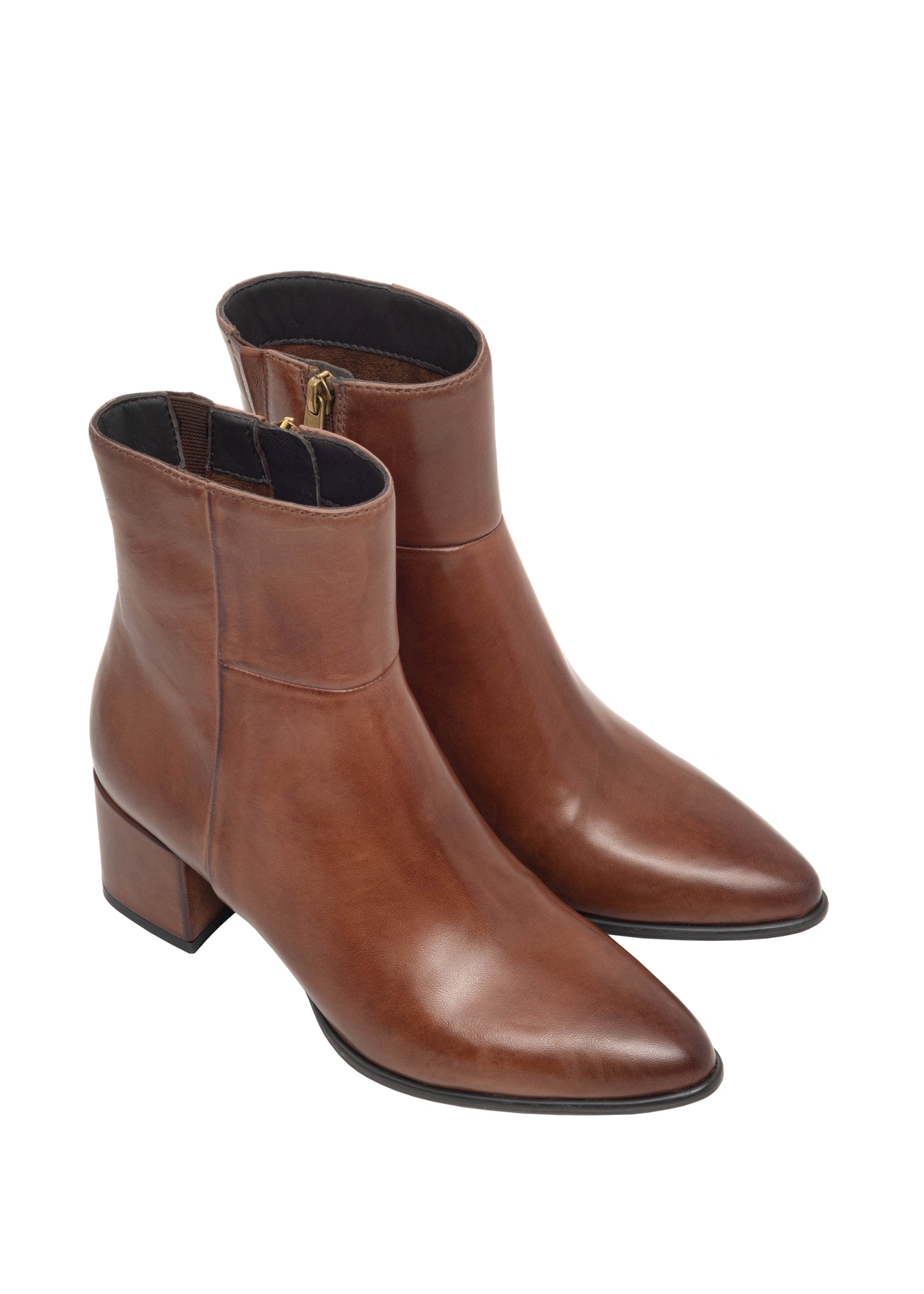 Women's leather ankle boots in cognac color BUTYD-1186-1F(Z26)