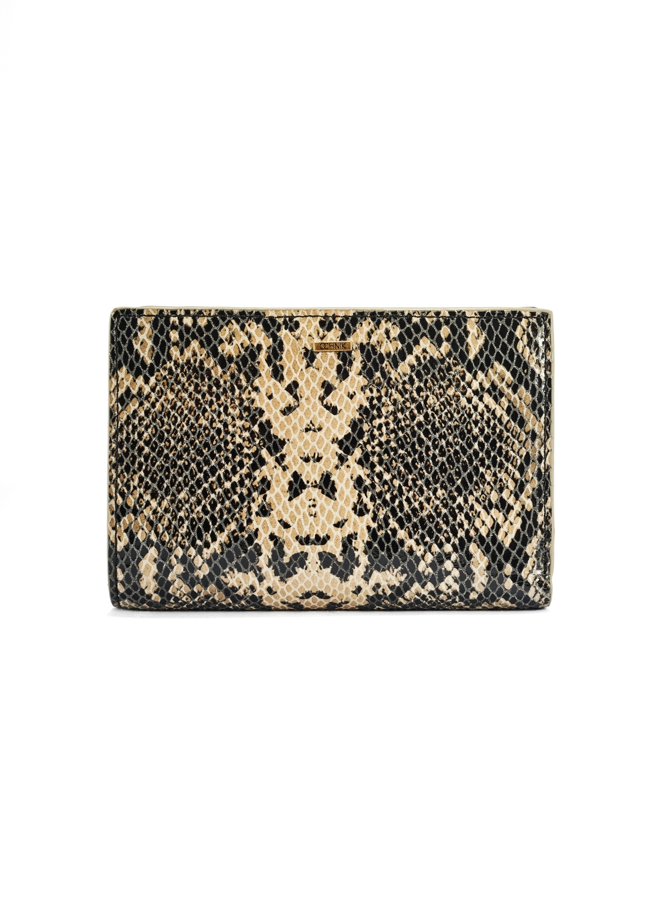 Medium animal print leather wallet PORES-0950-81(W25) - front product view on white background.