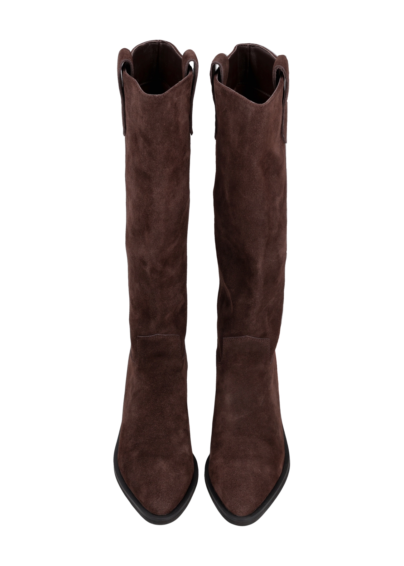Women's dark brown suede boots BUTYD-1332-1I(Z26), front view of the product on a white background.