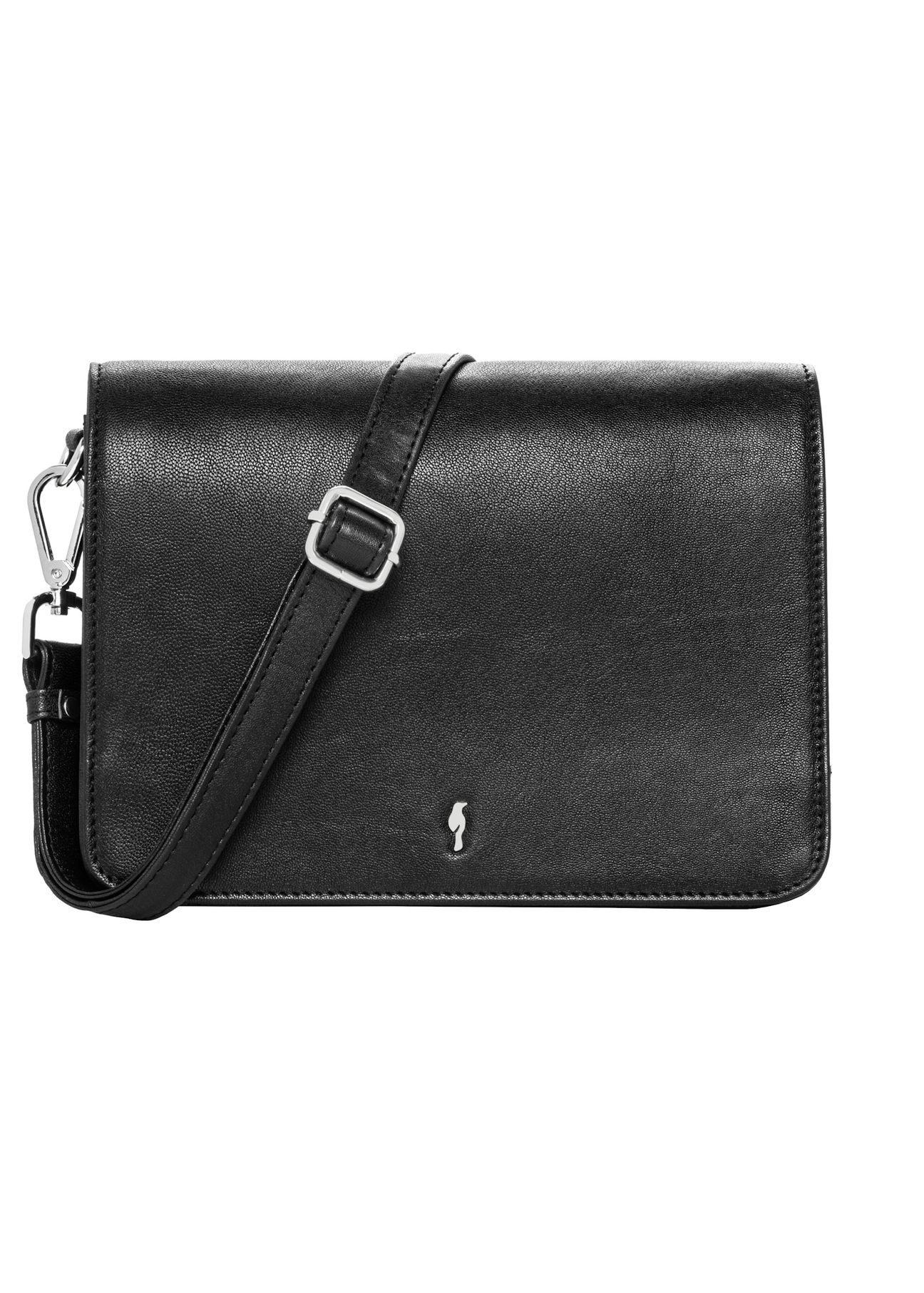 Women's black leather crossbody bag TORES-1316A-99(Z26), front view on a white background.