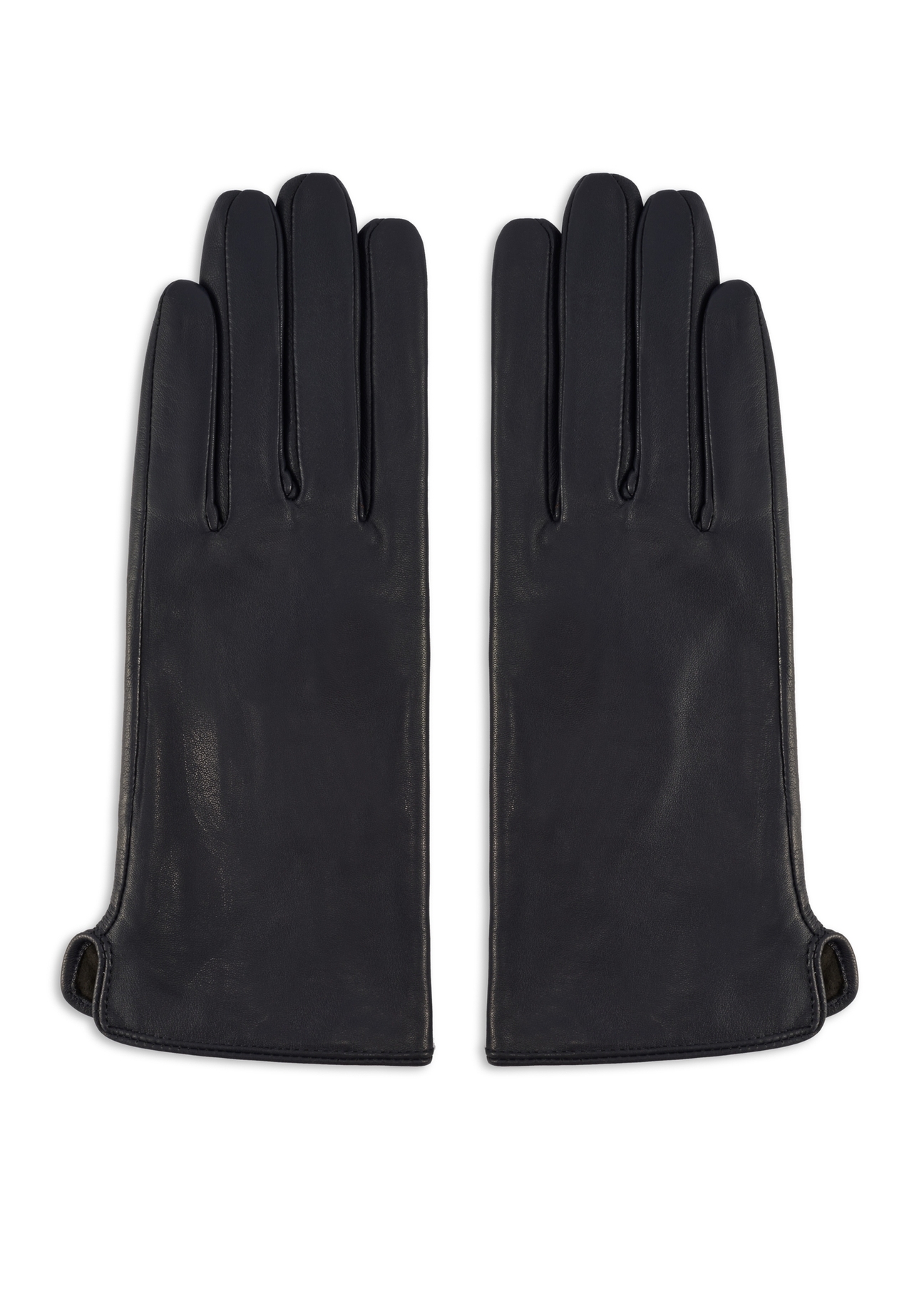 Women's navy blue leather gloves REKDS-0001A-69(Z25), product view from the front on a white background.