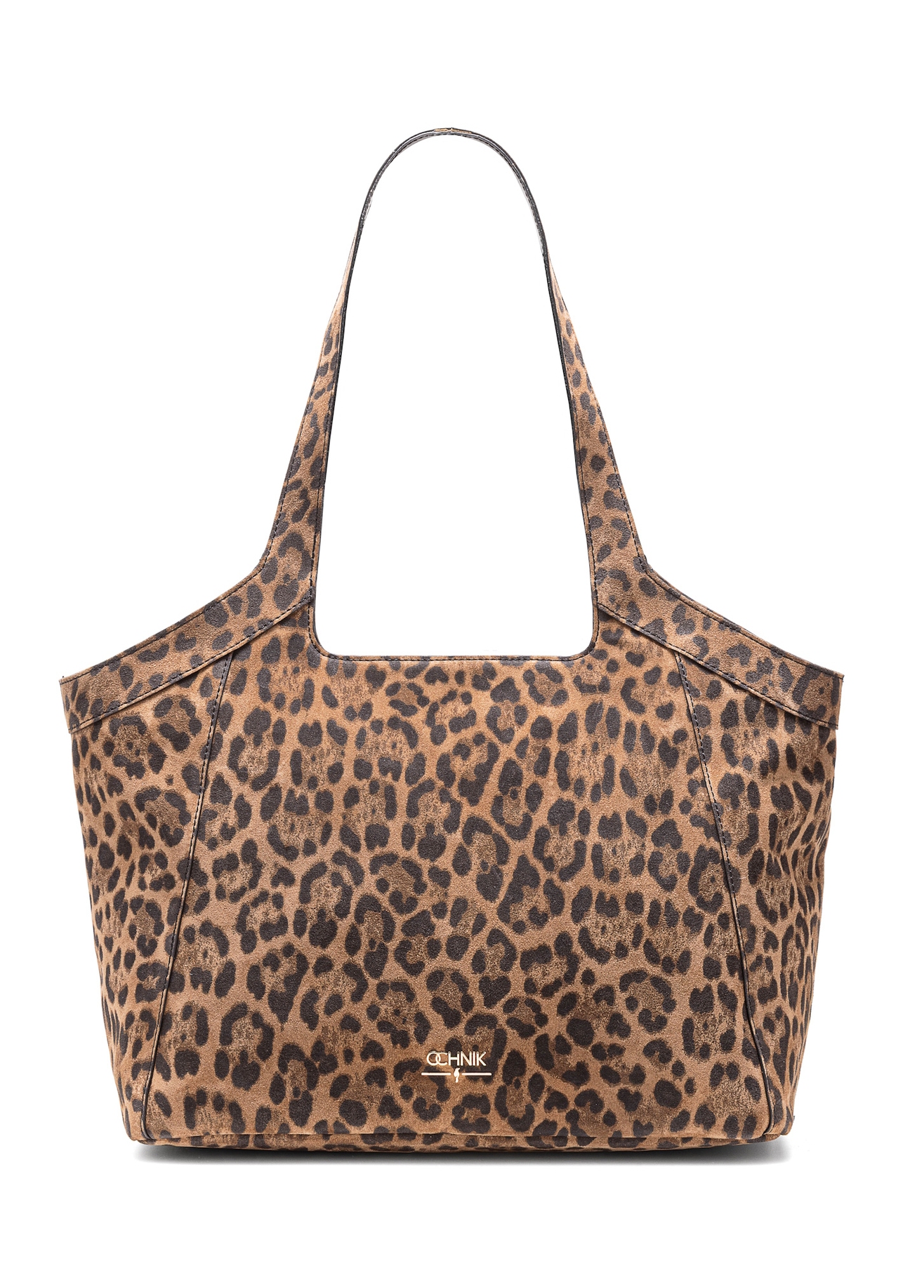 Large women's handbag with leopard print TORES-1169-86(Z25), front product view on white background.