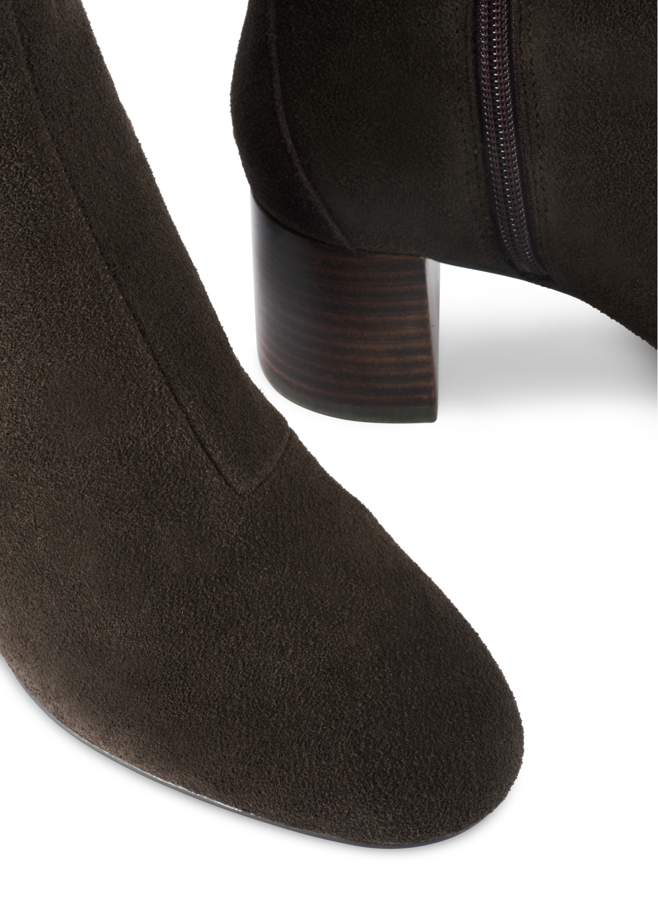Brown suede high-heeled ankle boots BUTYD-1218-89(Z25), close-up of product detail, view on white background.