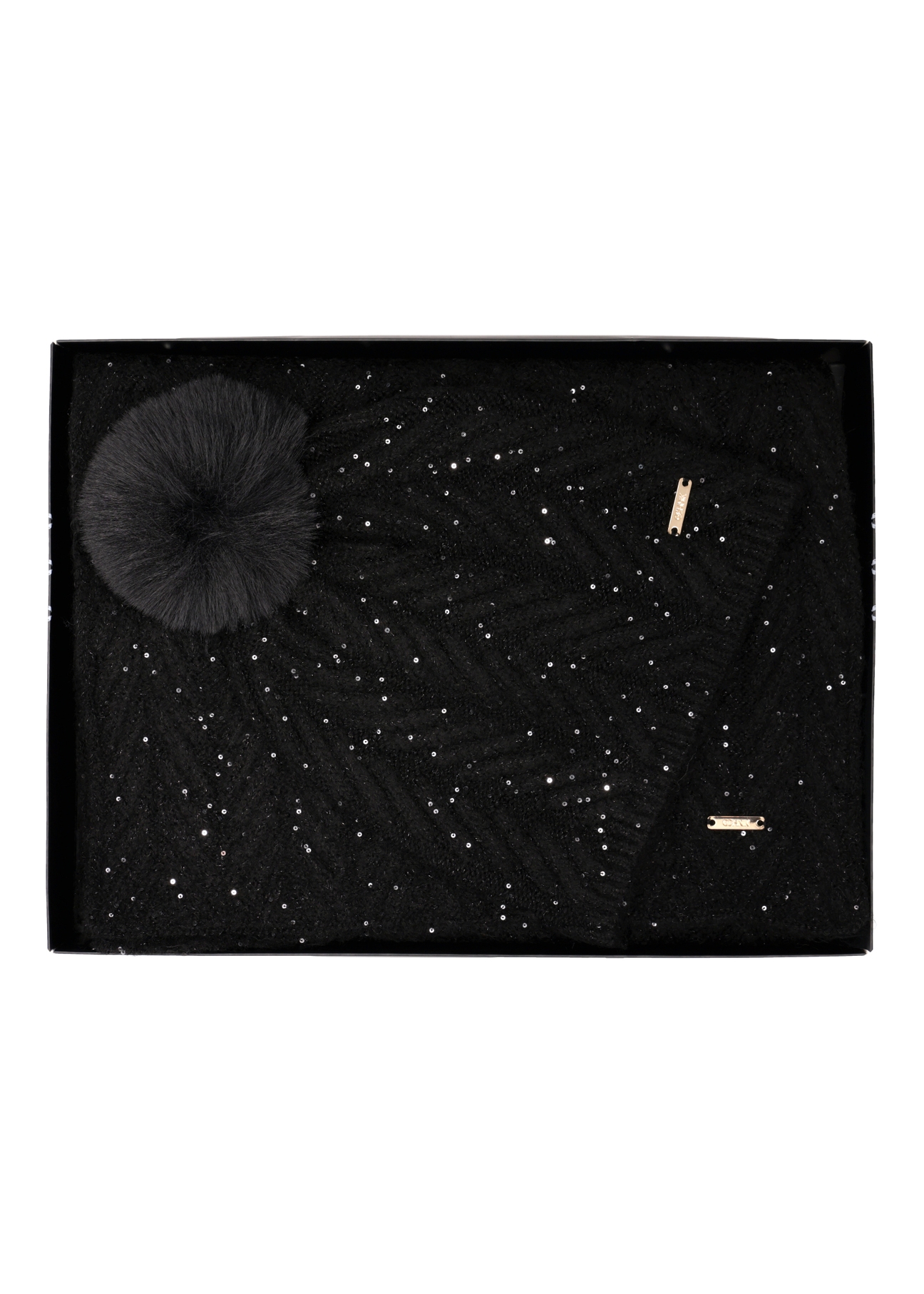 Black hat and scarf set ZESTD-0014-99(Z26), front view of the product on a white background.