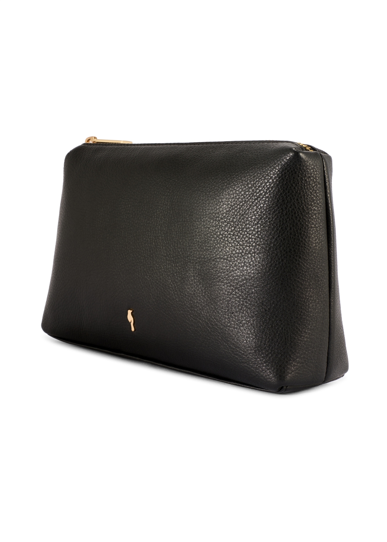 Black leather women's cosmetic bag TORES-1229-99(W26), diagonal product view on white background.