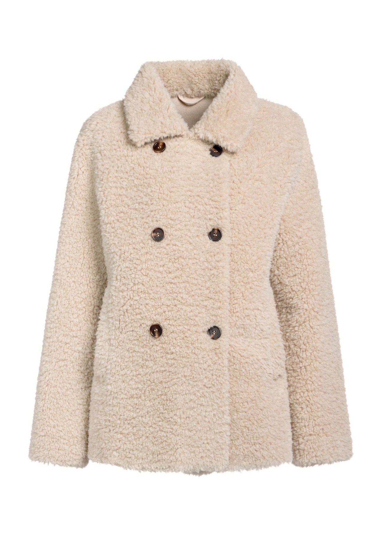 Beige women's fur coat FUTDP-0060-81(Z25) - front product view on white background.