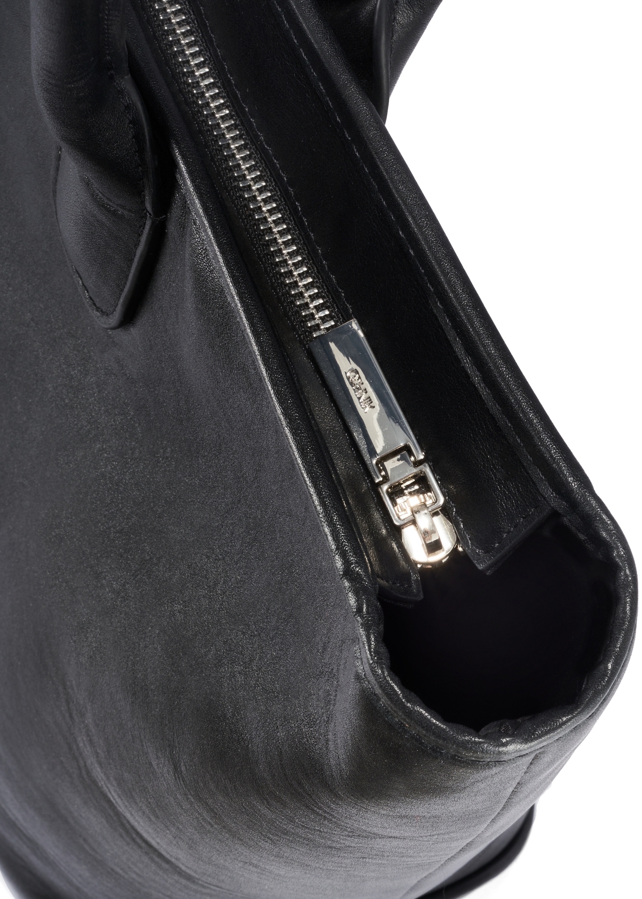 Large black leather women's handbag TORES-1149-99(Z25), close-up of the product detail, view on a white background.