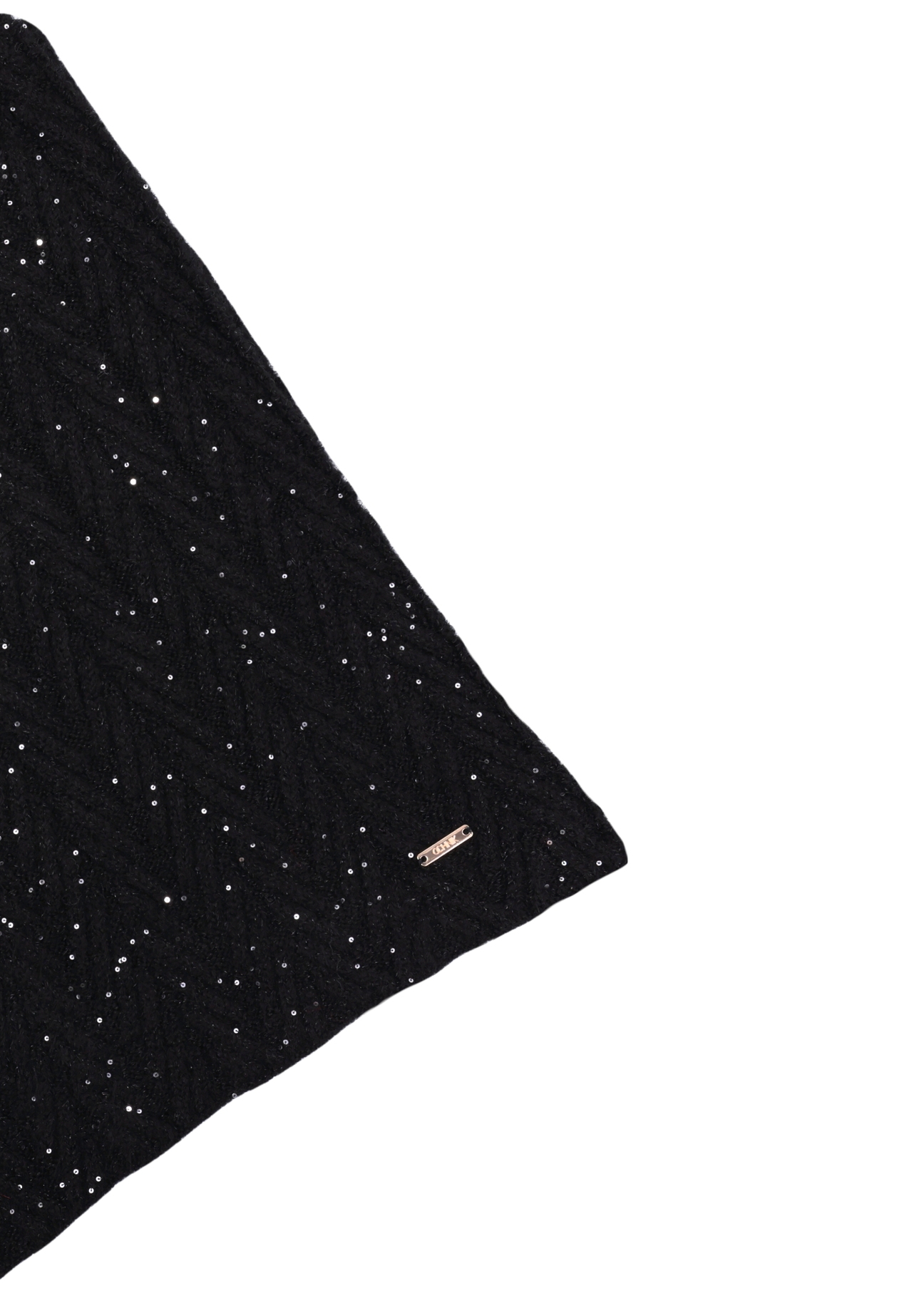Black women's scarf with sequins SZADT-0220-99(Z26), close-up of the product detail on a white background.