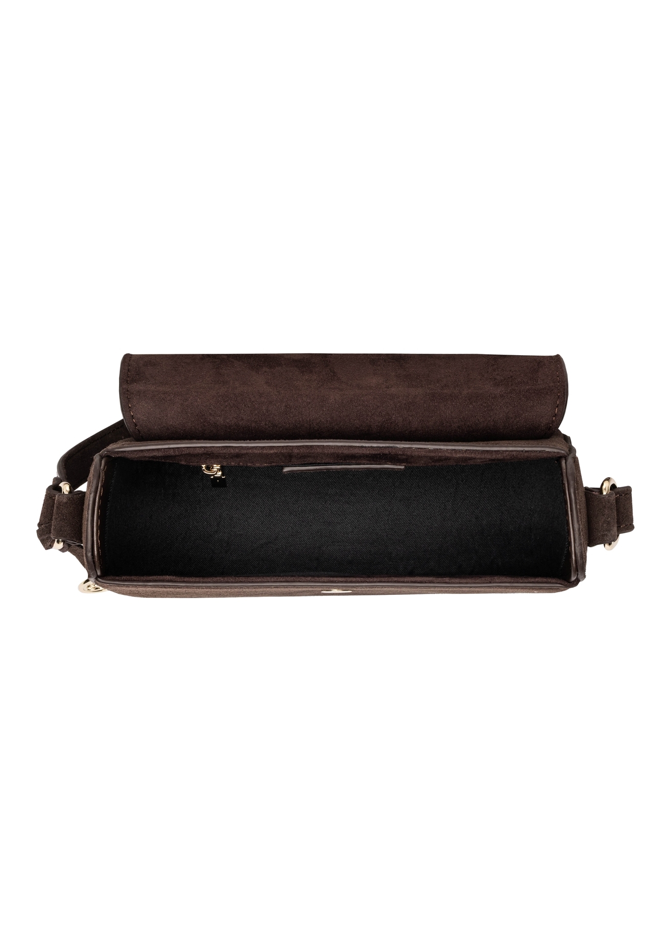 Brown suede small women's handbag TORES-1405-1I(Z26). Top view on white background.