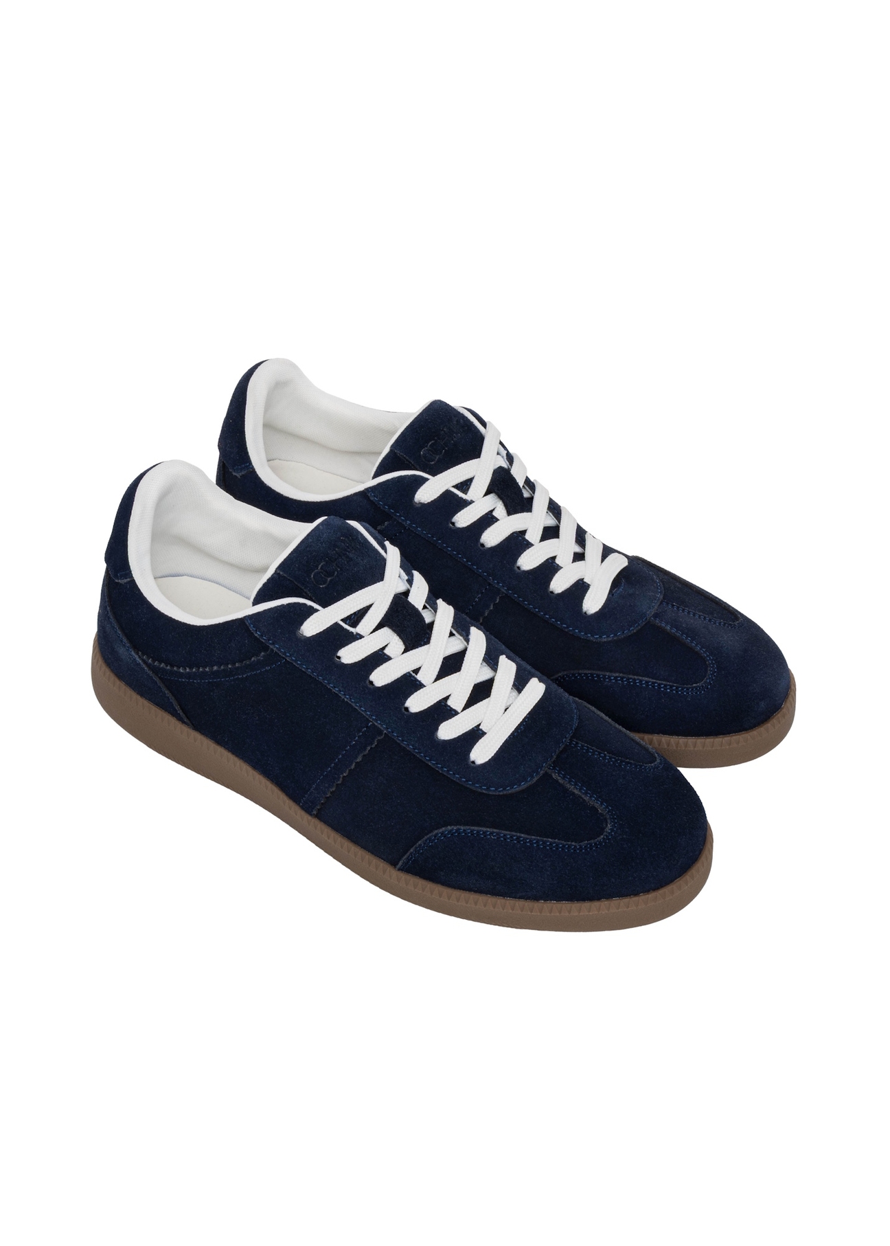 Navy blue suede men's sports shoes BUTYM-0567-7D(Z26), diagonal product view on white background.