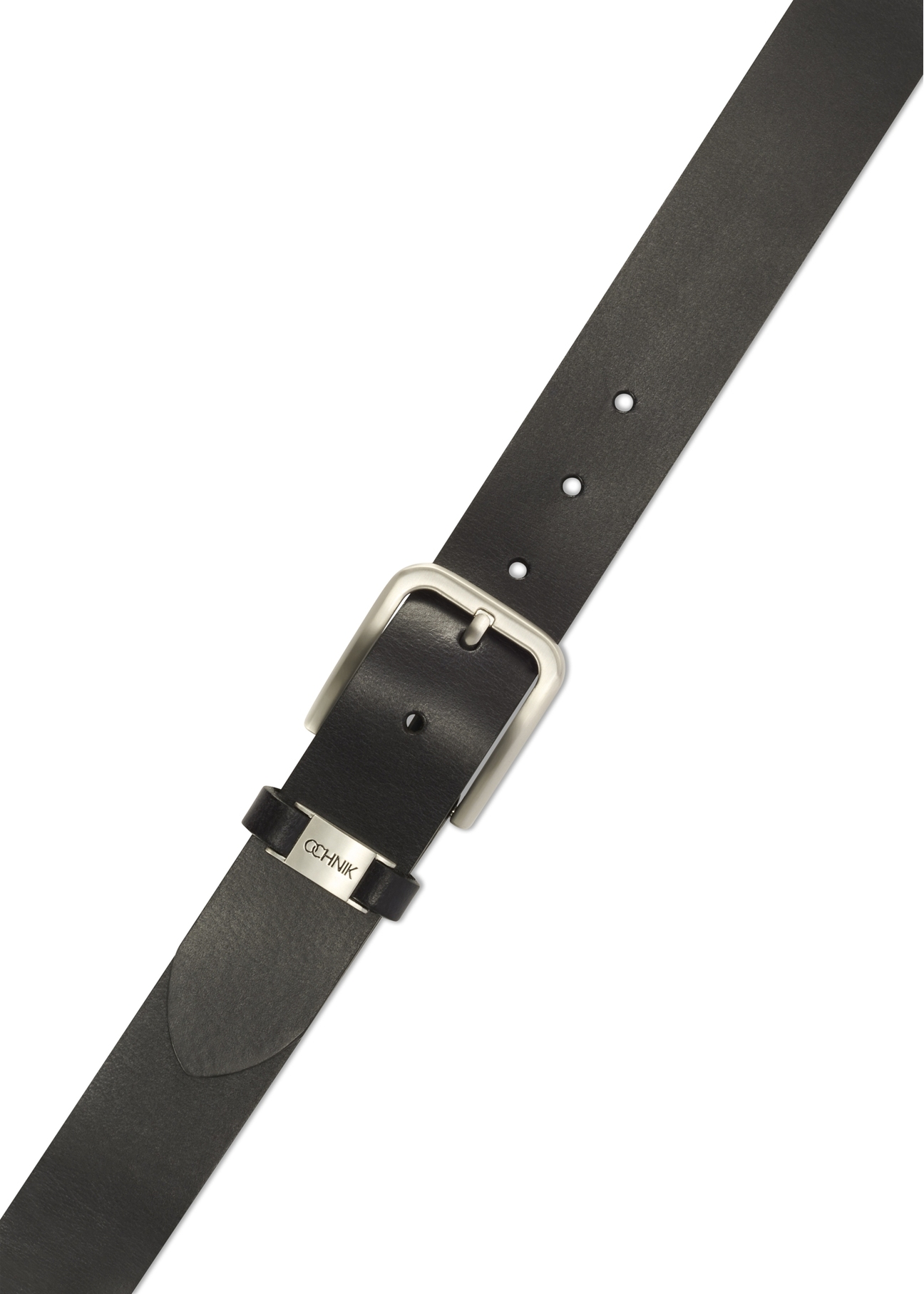 Navy blue men's leather belt PASMS-0273-69(Z25), close-up of the product buckle, view on a white background.