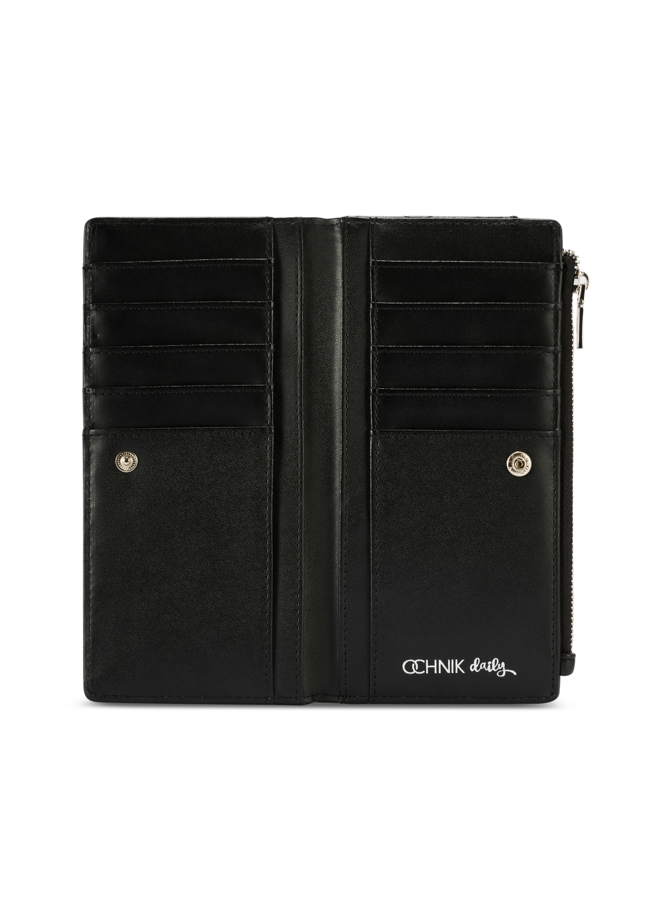 Black quilted women's wallet POREC-0424-99(Z25), product view from the inside on a white background.