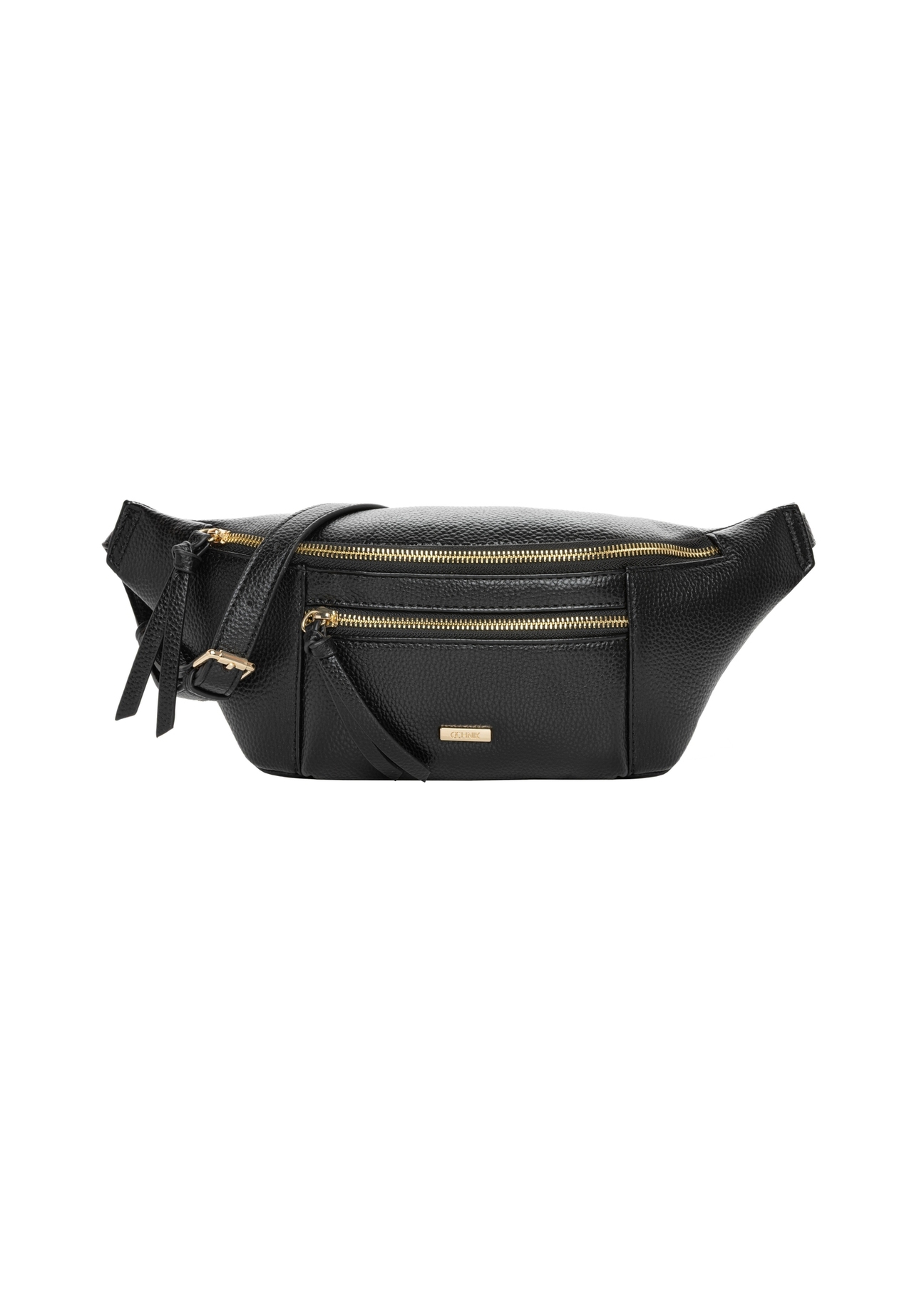 Black women's waist bag with pockets TOREC-1369-9I(Z26). Front view on a white background.
