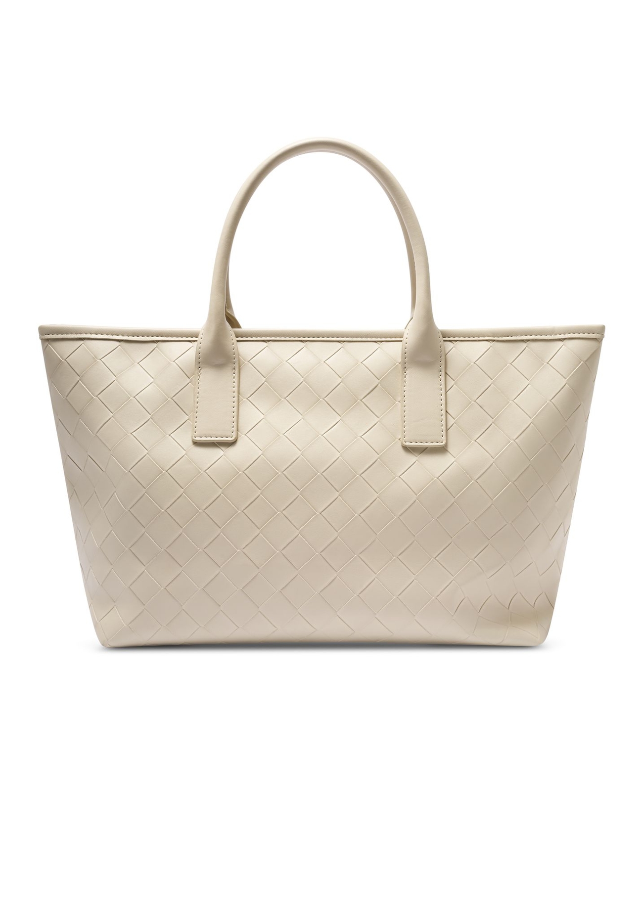 Cream women's handbag with braid TOREC-1212-0B(W26) - product view from the back, on a white background.