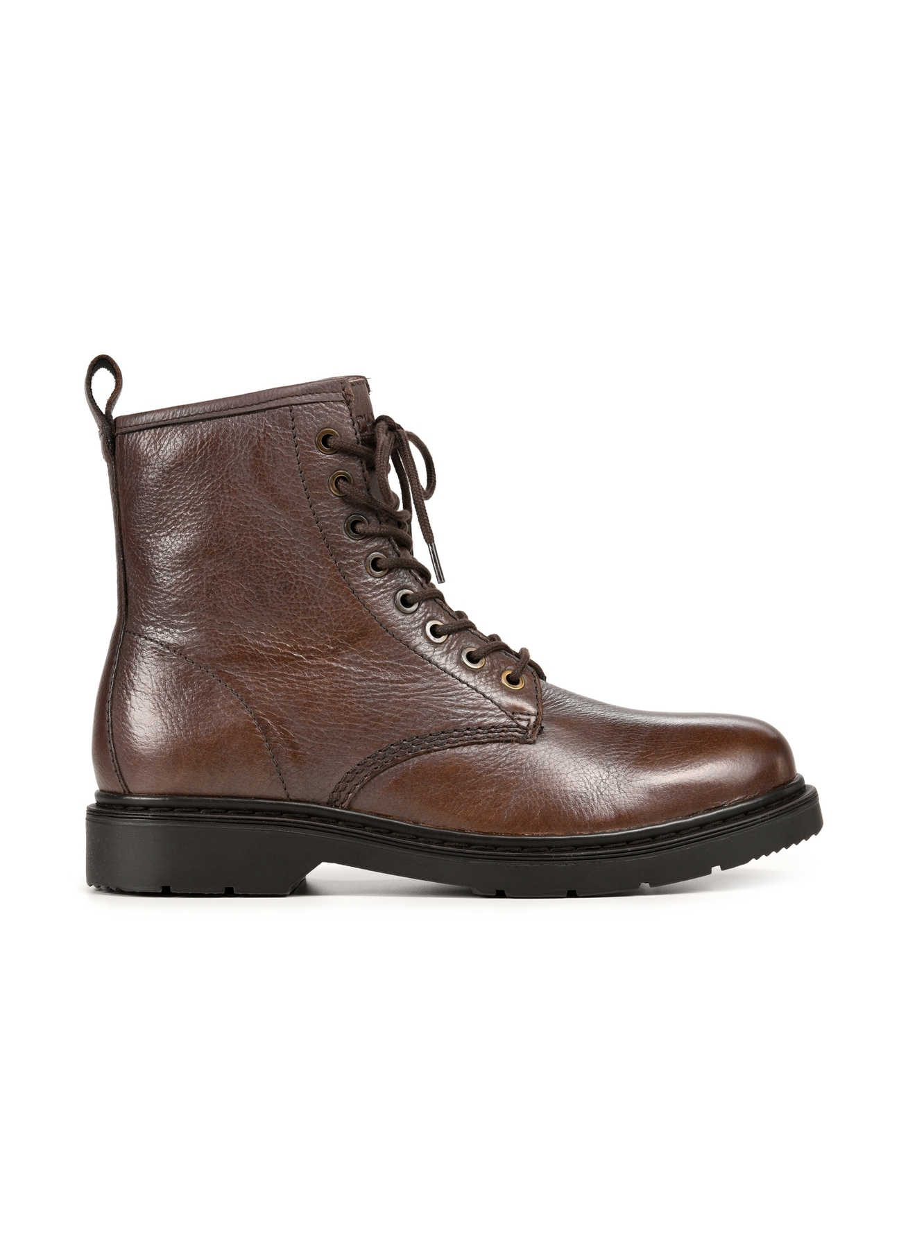 Men's brown leather ankle boots BUTYM-0517-89(Z25), product view from the side on a white background.