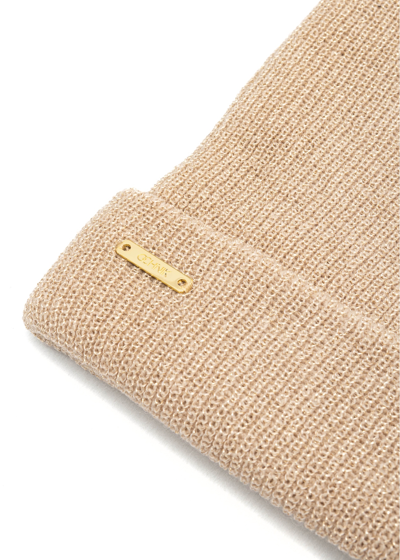 Beige women's hat with gold thread CZADT-0031A-81(Z25), close-up of the product detail on a white background.