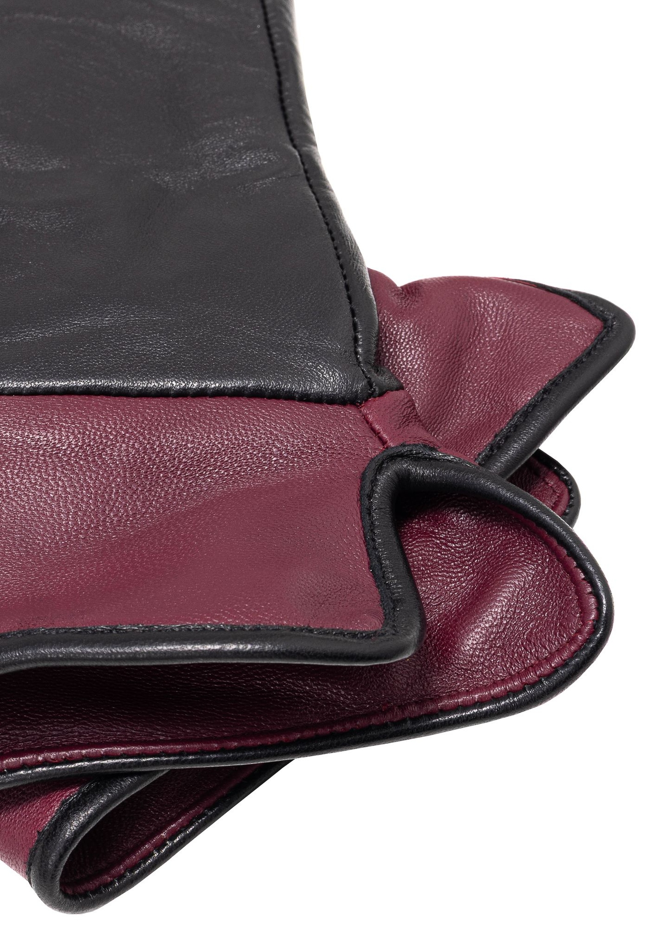 Black and burgundy women's leather gloves REKDS-0094-99(Z25) - close-up detail, on white background.