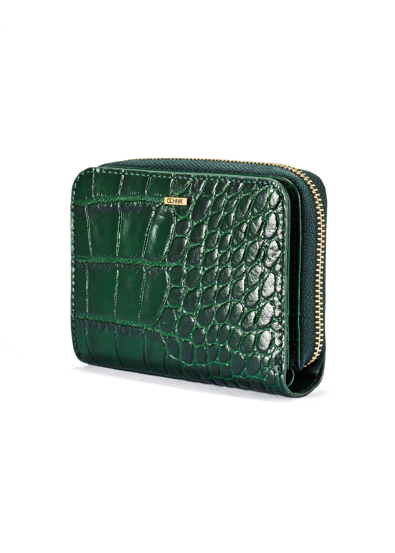 Green croco women's leather wallet TOREC-0952-51(W25) - diagonal product view on white background.