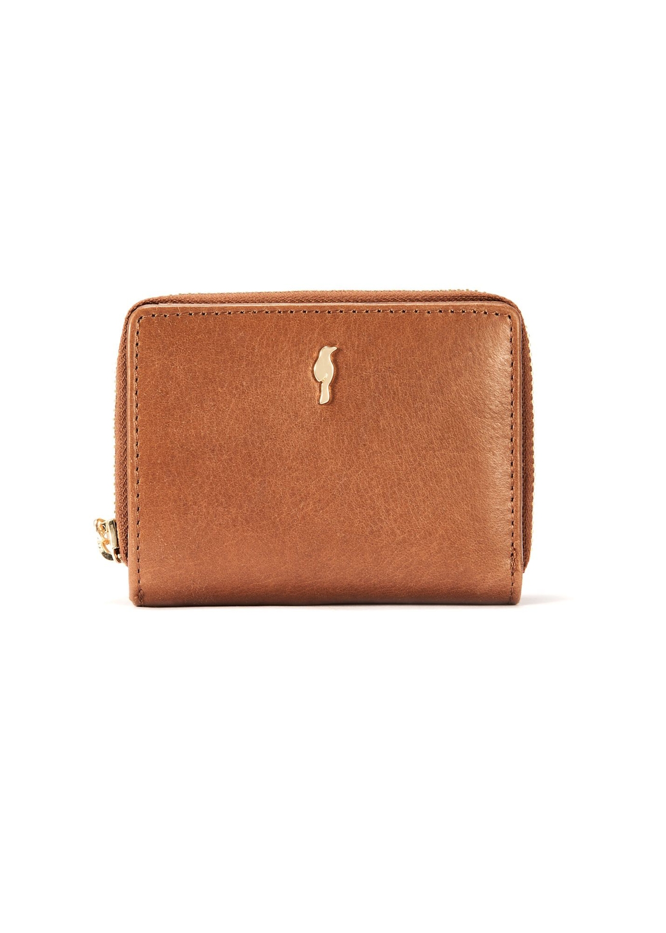 Small women's leather wallet in cognac color PORES-0963-1F(W26), front product view on white background.