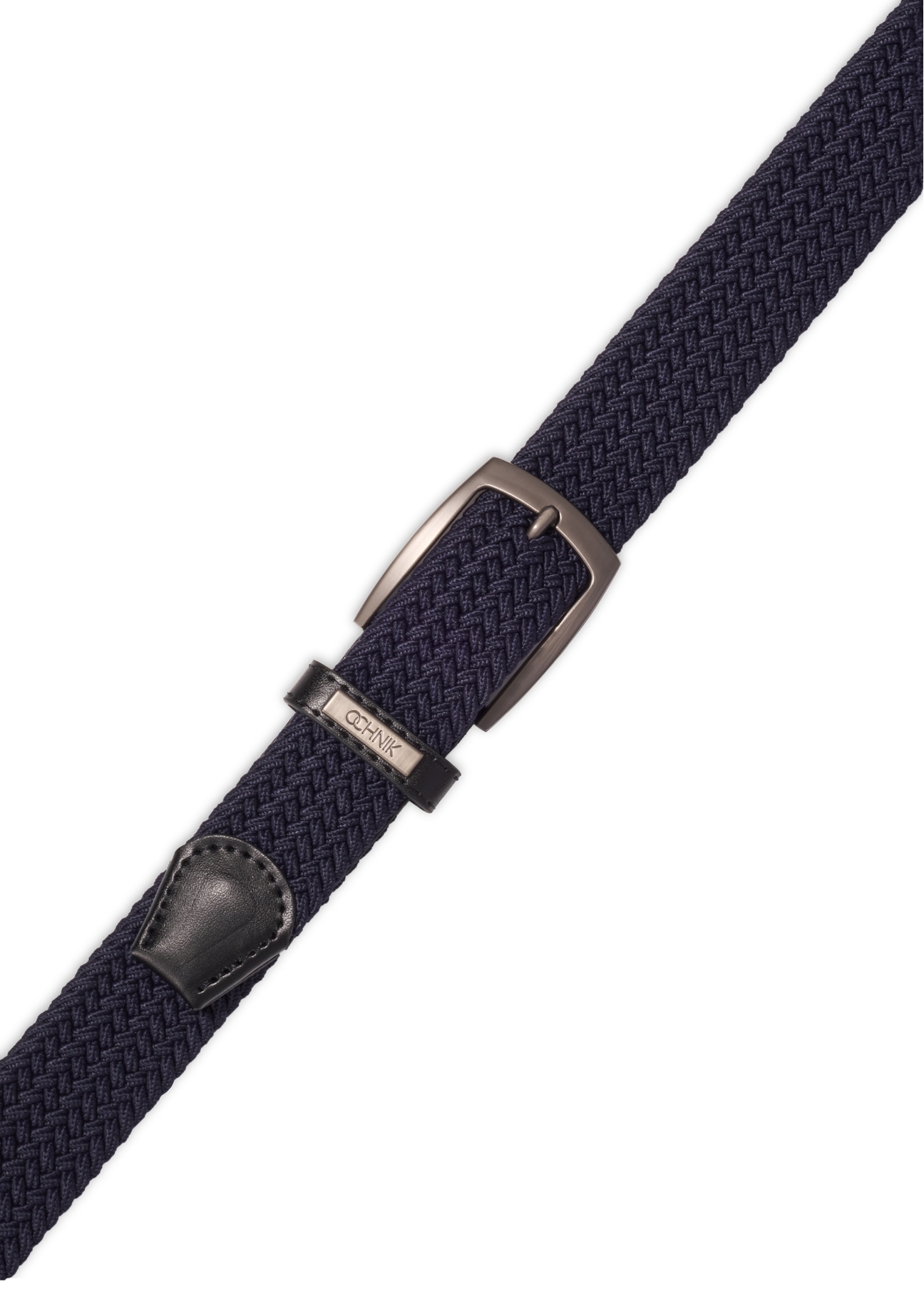 Navy blue braided men's belt PASMT-0004-7E(Z26), view of the product clasp on a white background.