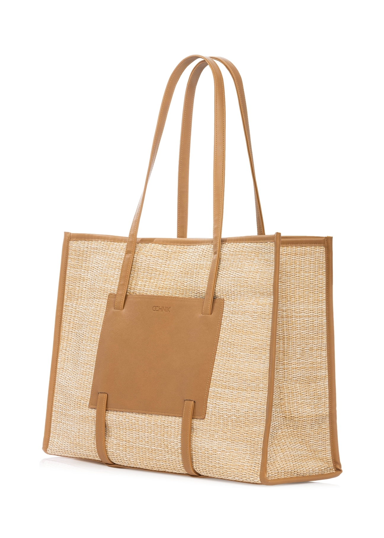 Large women's straw handbag TOREC-1224-1E(W26) - diagonal product view, on a white background.