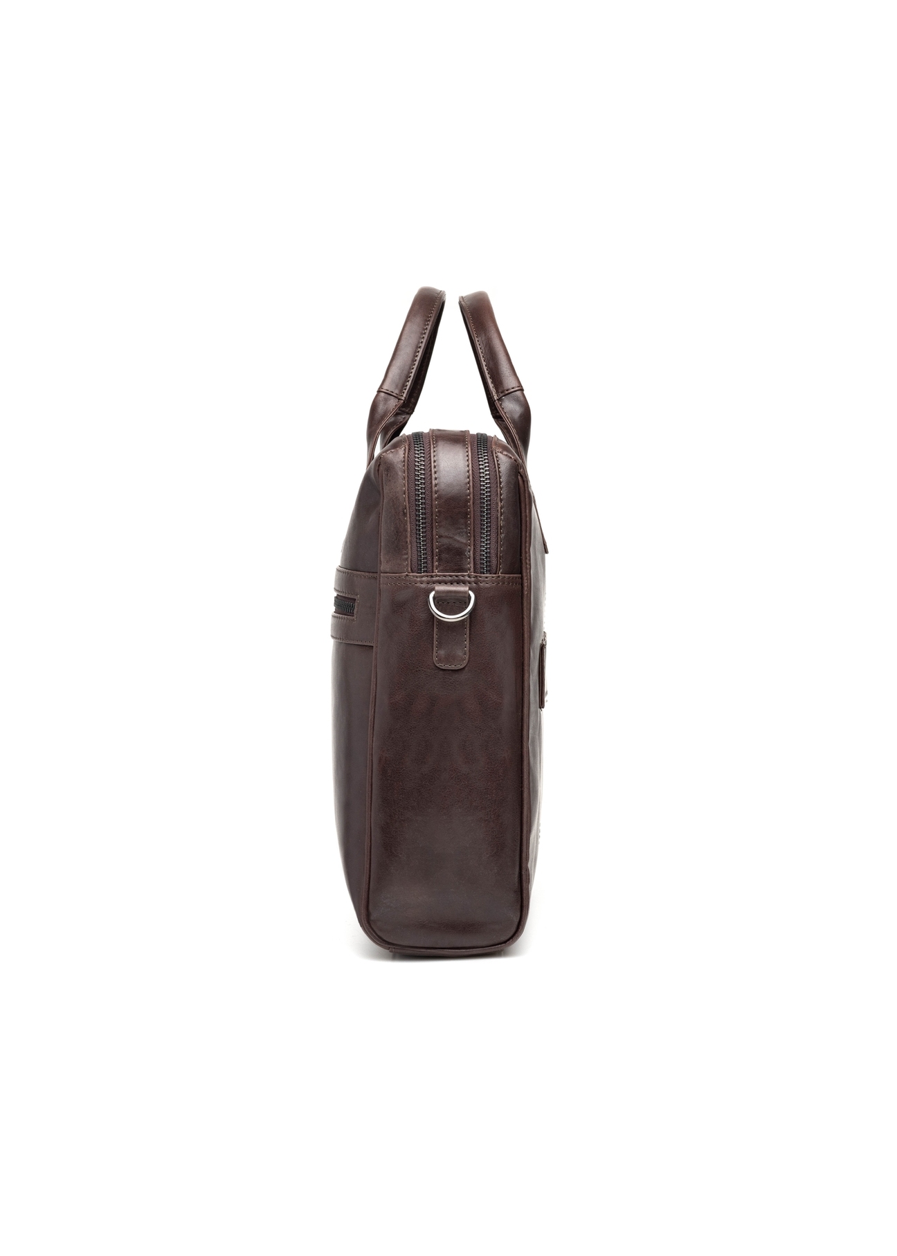 Brown leather men's bag TORMS-0460-89(Z25), product view from the side on a white background.