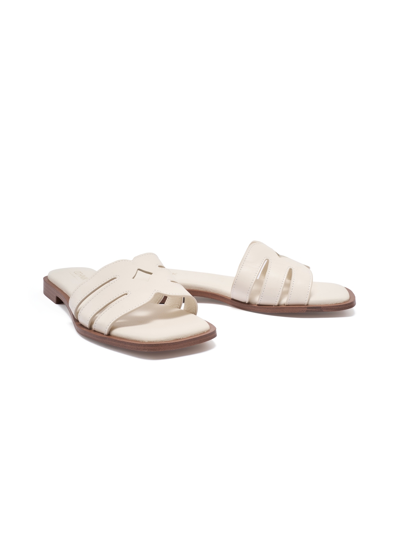 Women's cream leather flip-flops BUTYD-1224-0B(W26)
