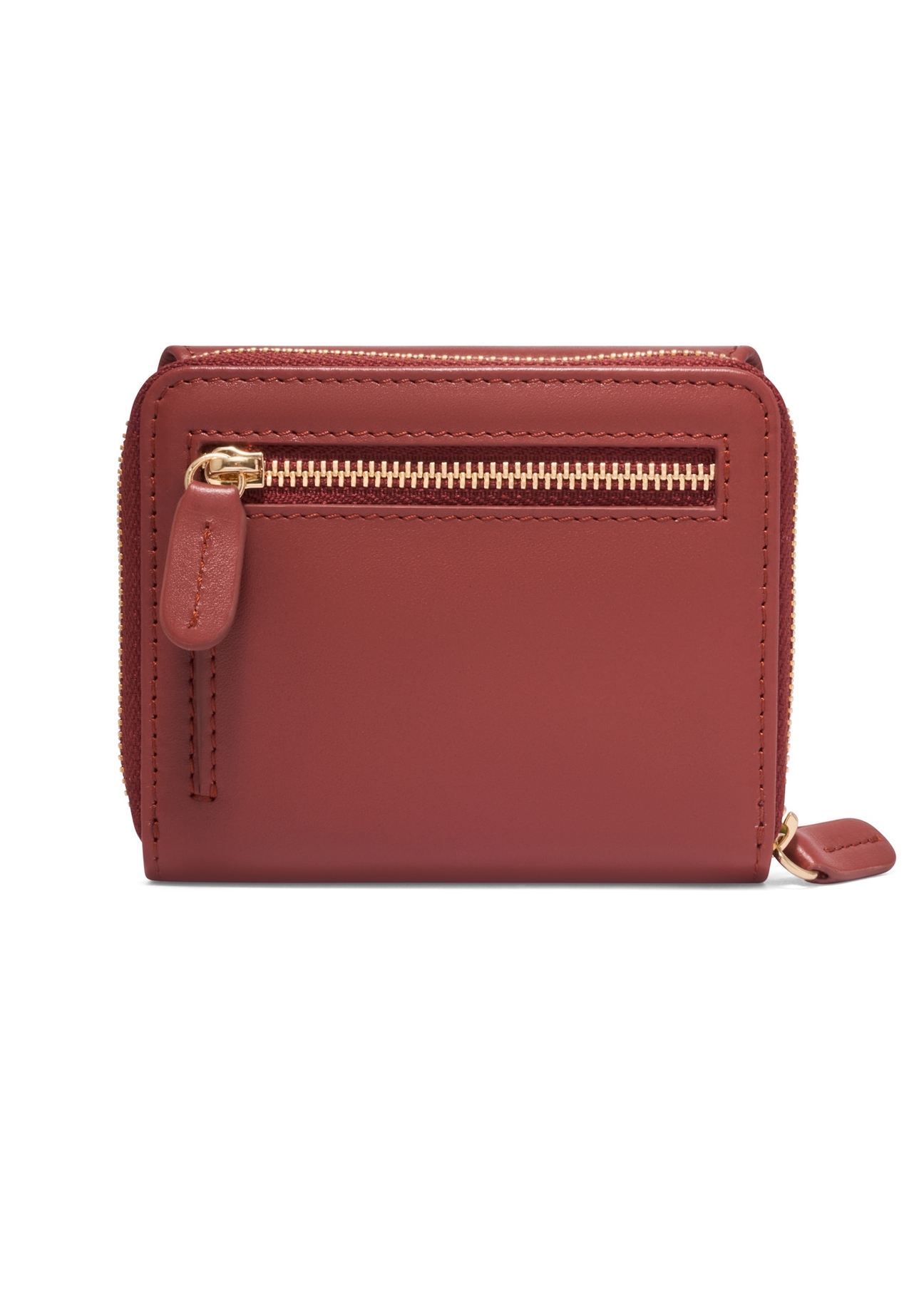 Small women's leather wallet in ginger color PORES-1025-3D(Z26), product view from the back on a white background.