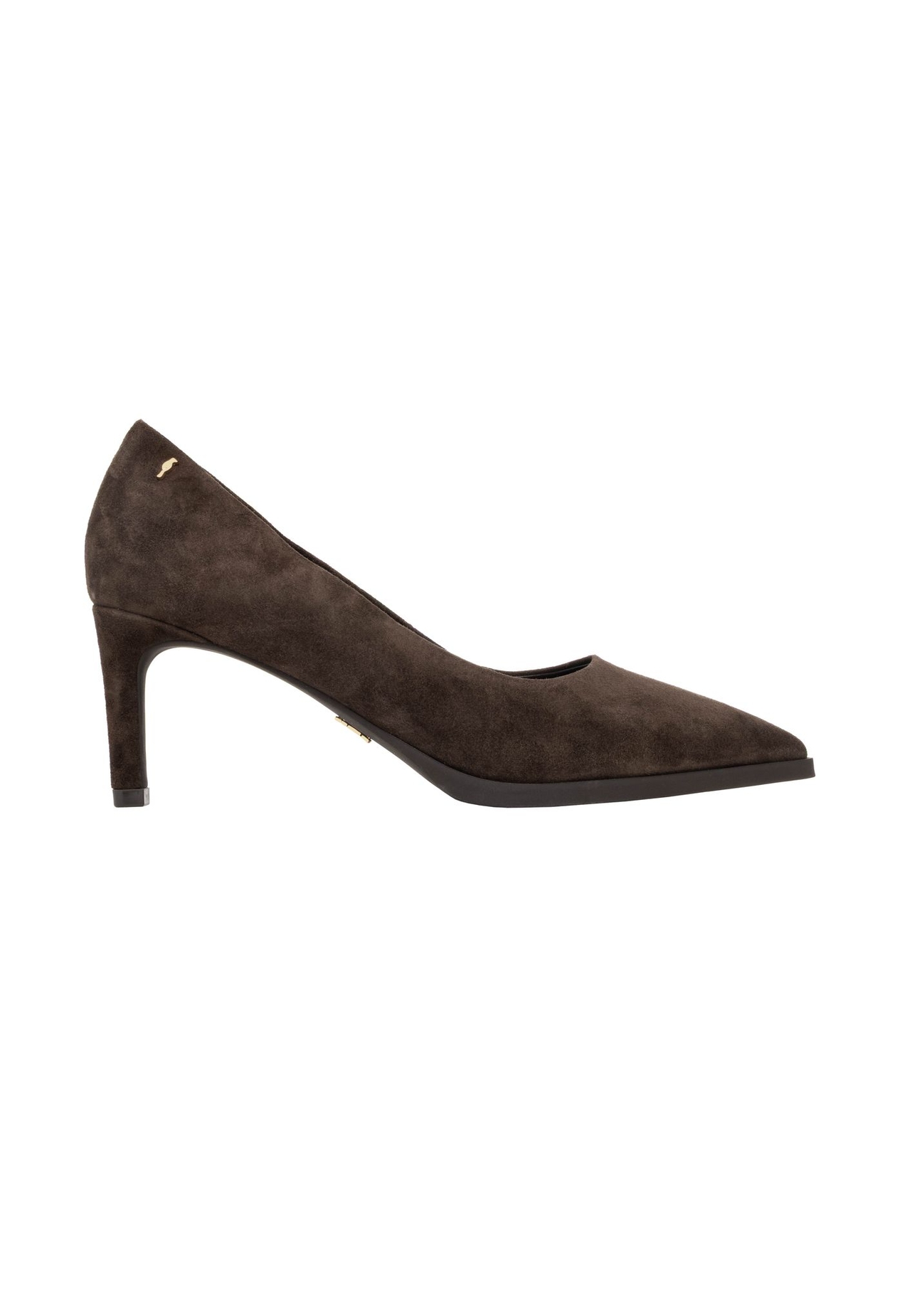 Brown suede women's high heels BUTYD-1325-1I(Z26) - front product view, on white background.