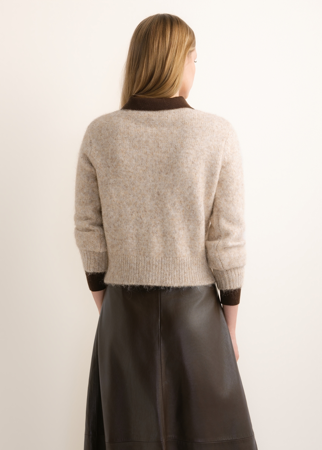 Beige women's wool-blend cardigan KARDT-0074-1J(Z26)