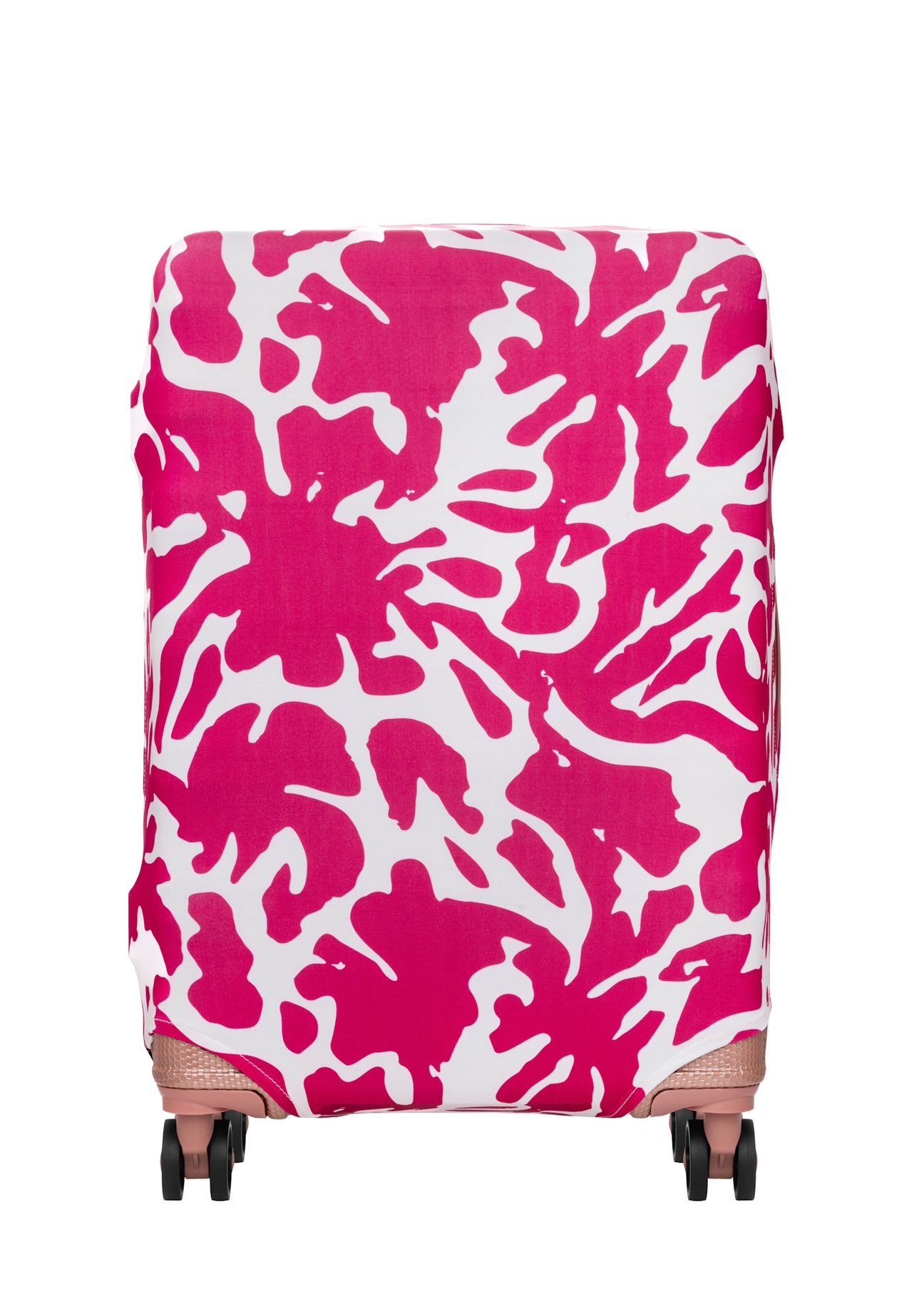 Pink cover for medium suitcase AW-013-0007-5P-M(W26), front product view on the suitcase.