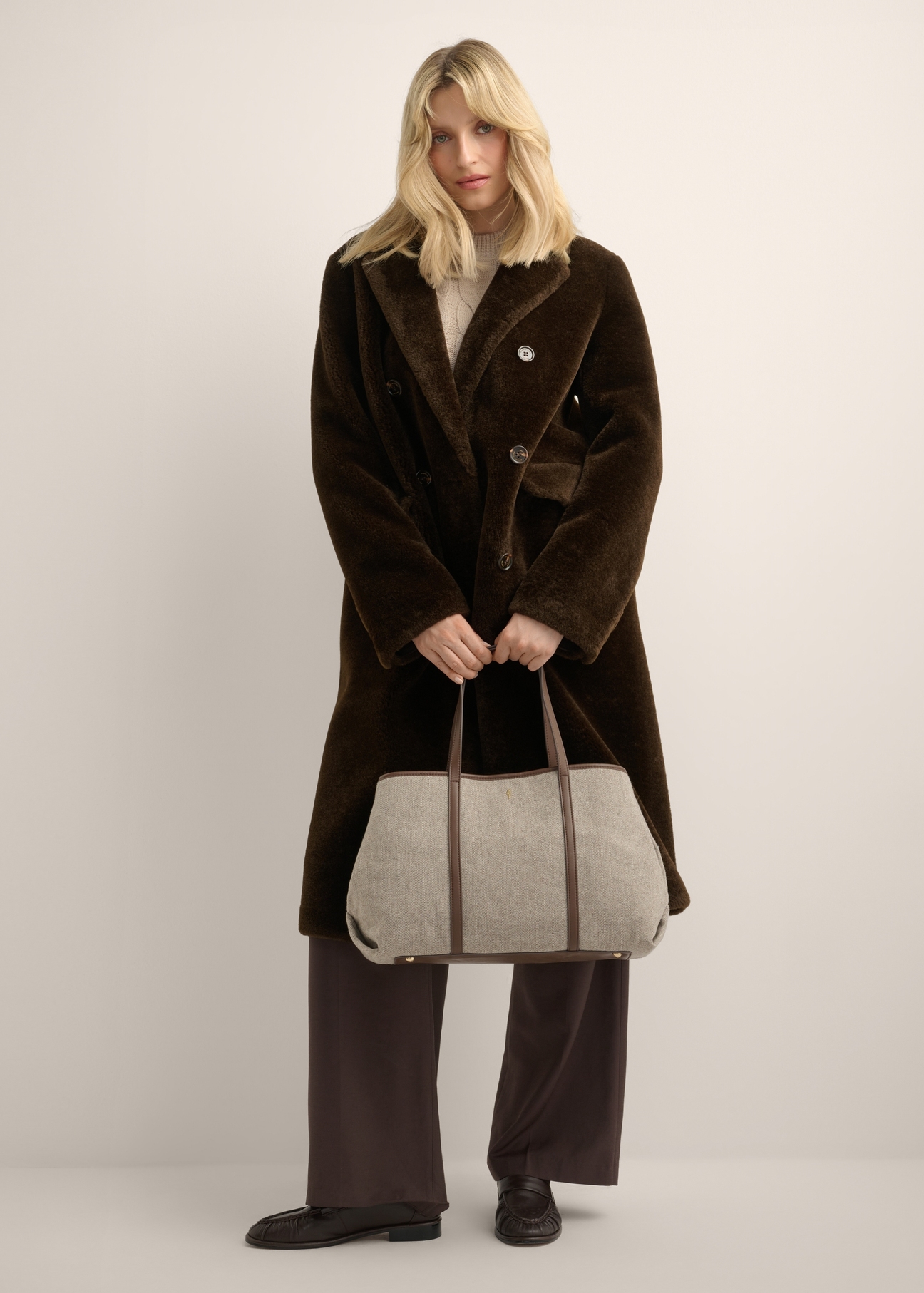 Beige herringbone shopper bag TOREC-1330-1P(Z26)