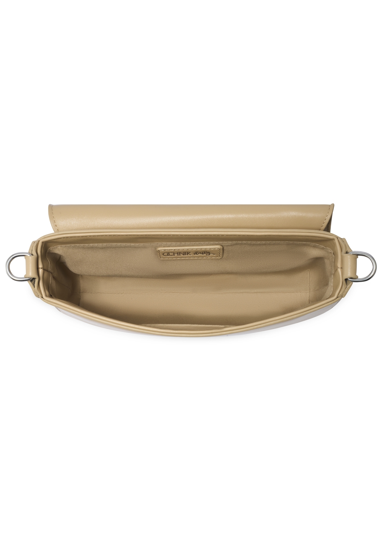 Beige women's shoulder bag TOREC-1262-1B(Z26). Top view open on white background.