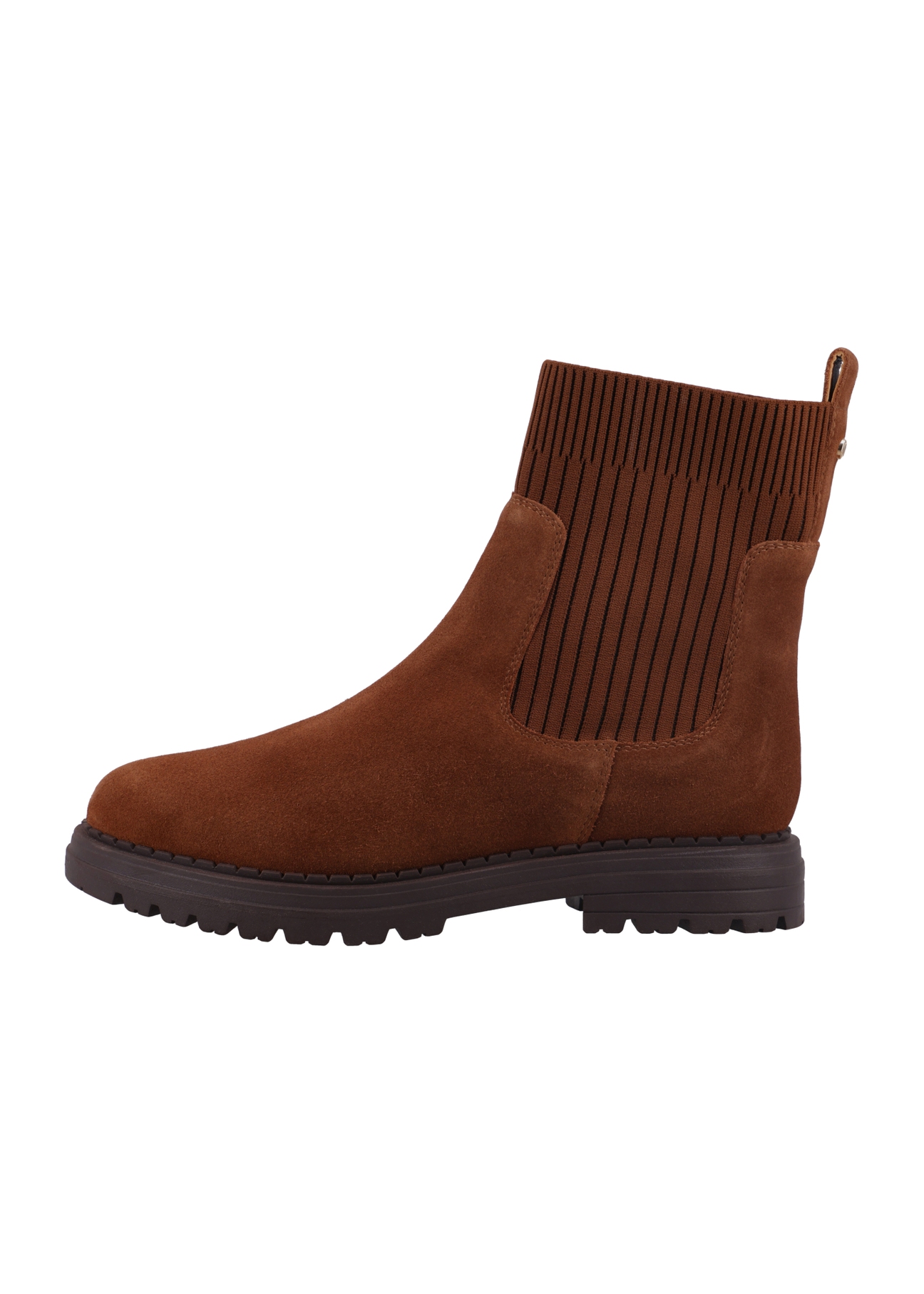 Light brown suede women's Chelsea boots BUTYD-1194-1G(Z26), side product view, on white background.