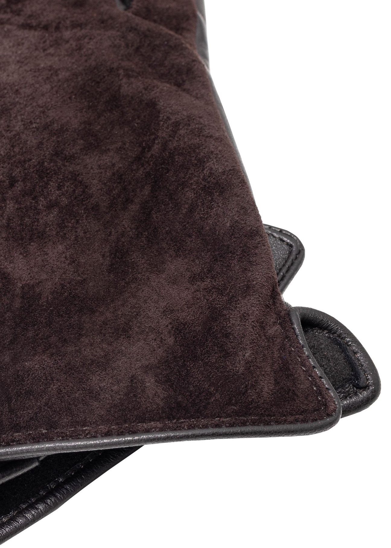 Brown suede women's gloves REKDS-0093-90(Z25) - close-up detail on white background.