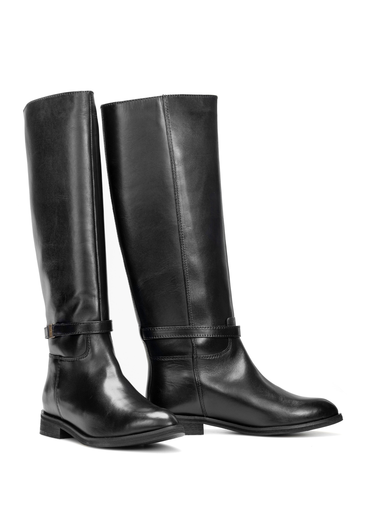 Black leather women's boots BUTYD-1204-99(Z25), diagonal product view on a white background.
