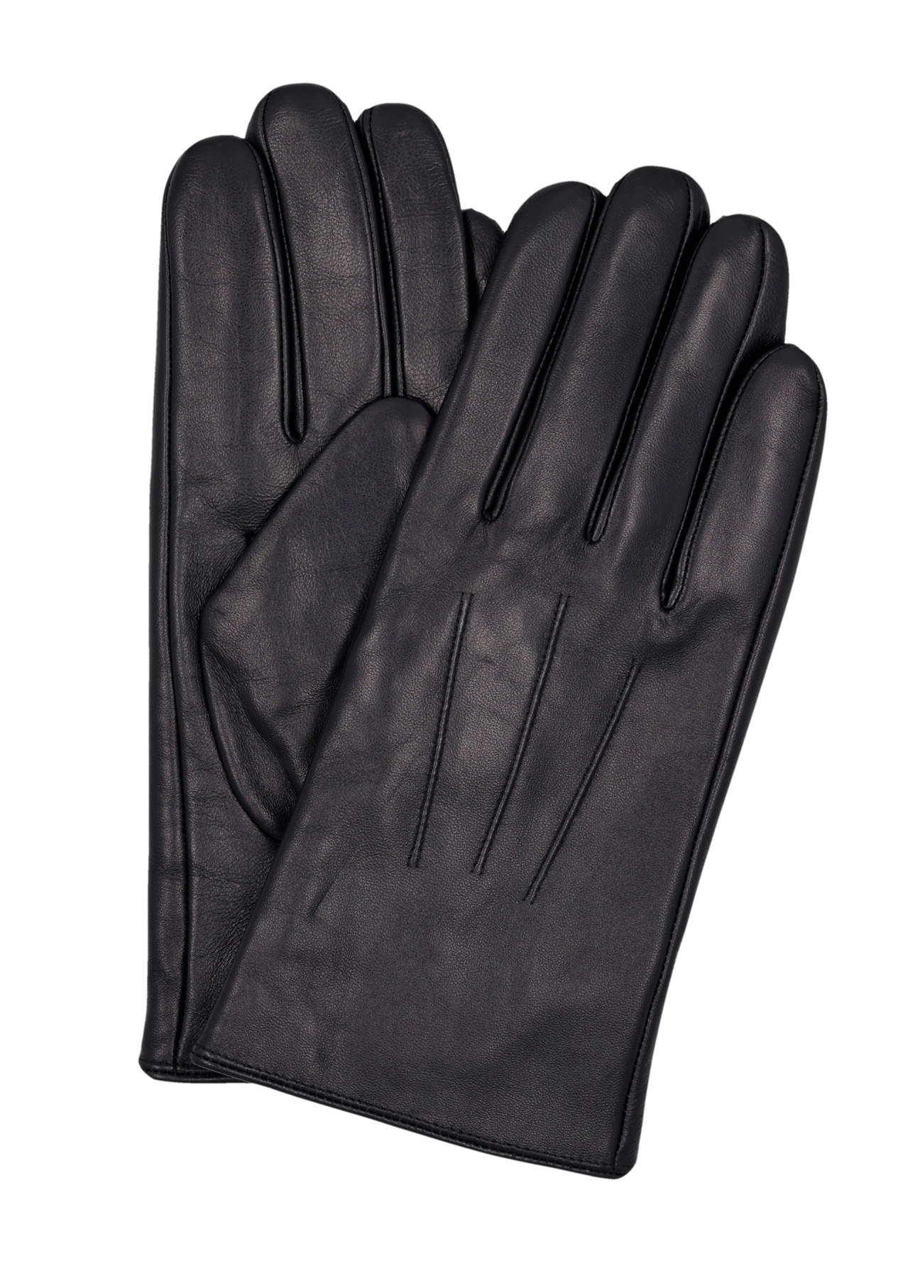 Men's black leather gloves REKMS-0088-99(Z26), front product view on white background.