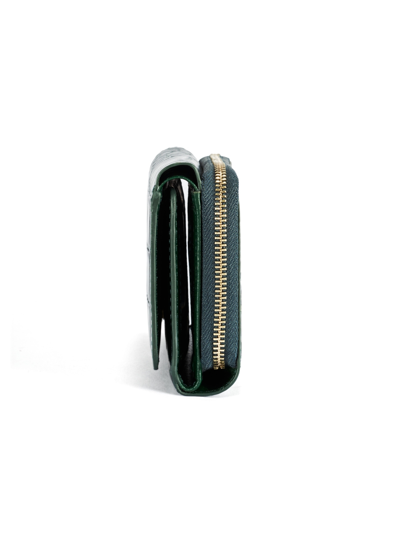 Dark green croco women's wallet PORES-0951-51(W25) - side view of the product on a white background.