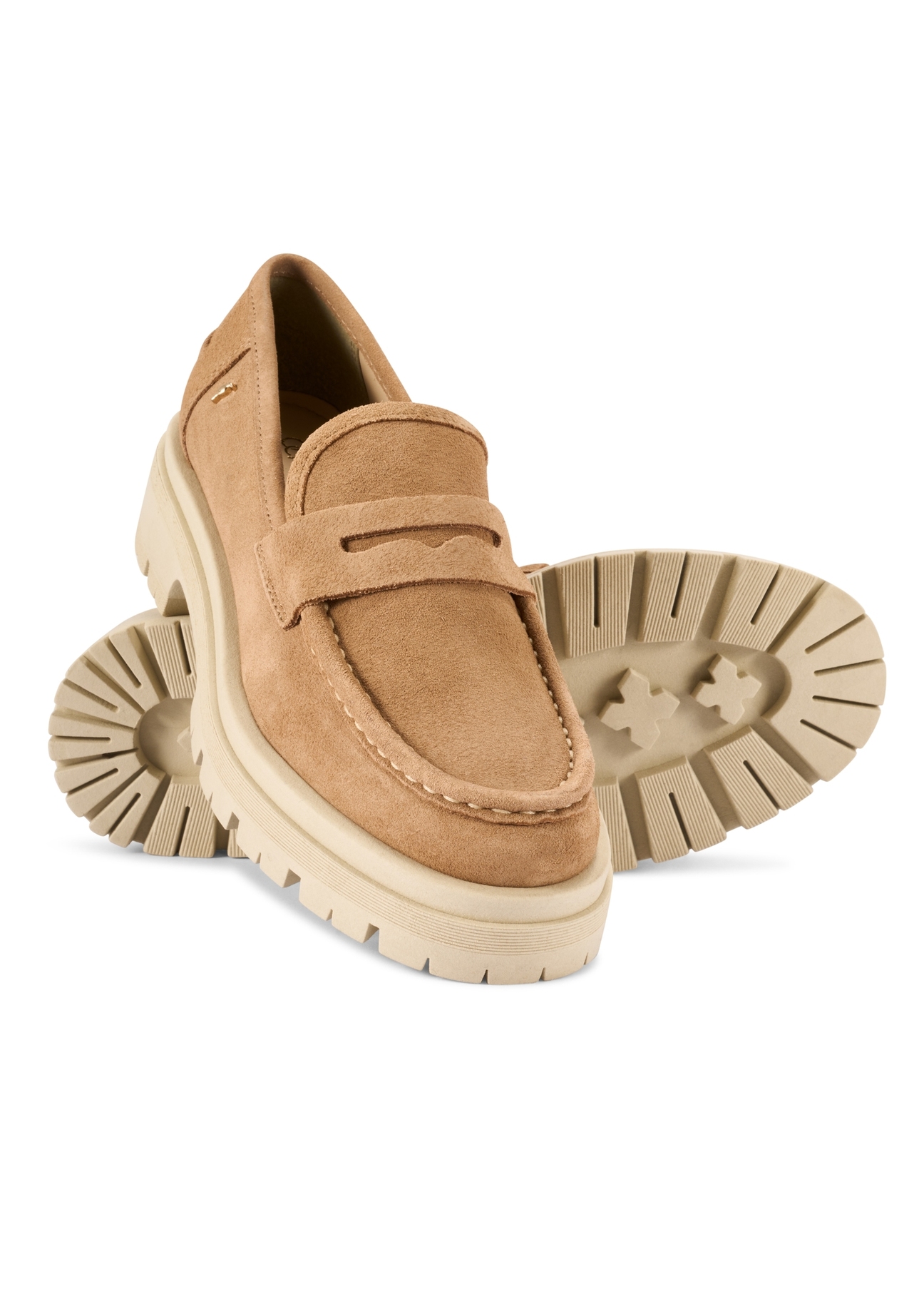 Beige leather platform loafers BUTYD-1069-1B(W26) - product view from above and slightly diagonal, on a white background.