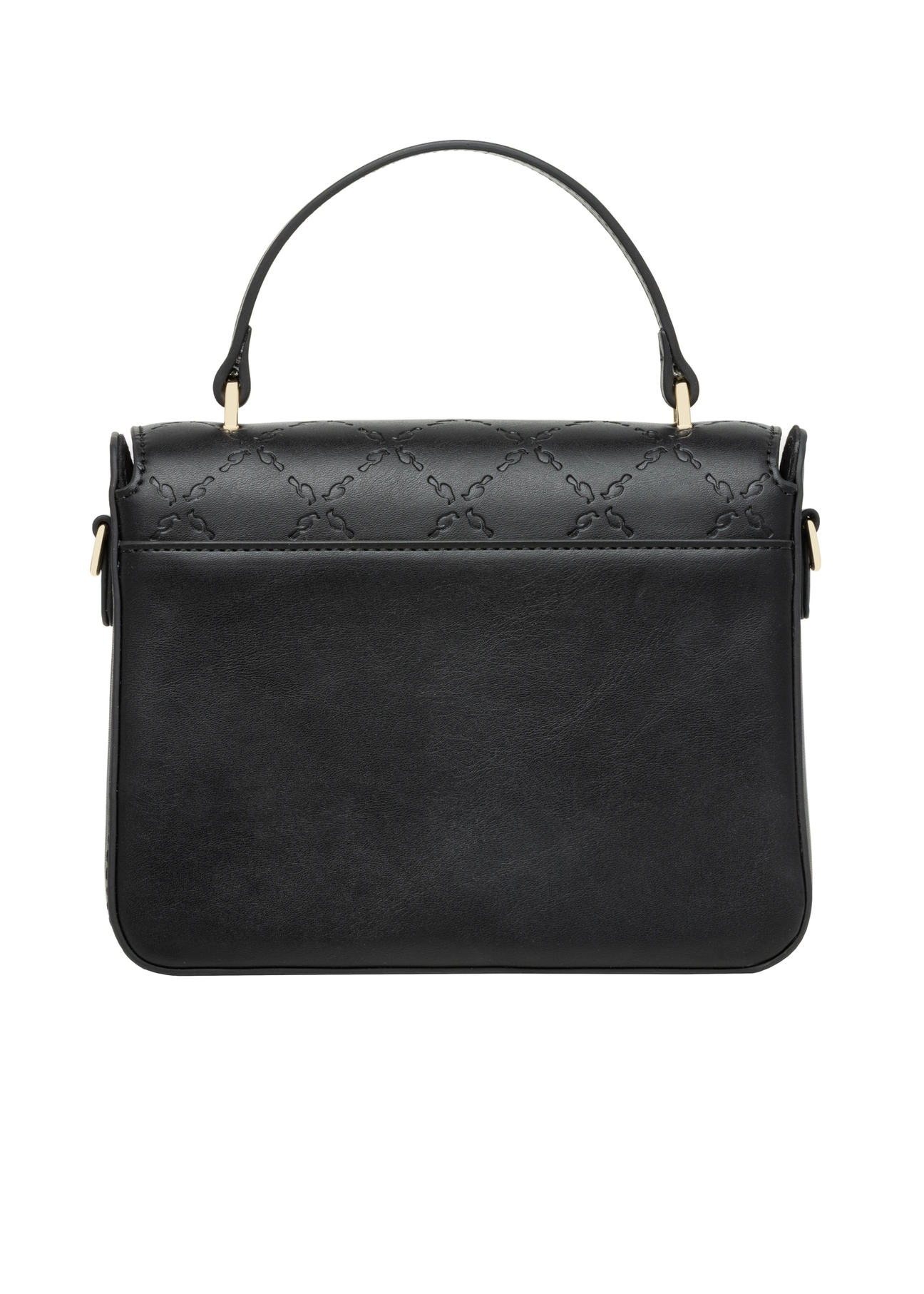 Small black monogrammed trunk bag TOREC-1292-9P(Z26), product view from the back on a white background.