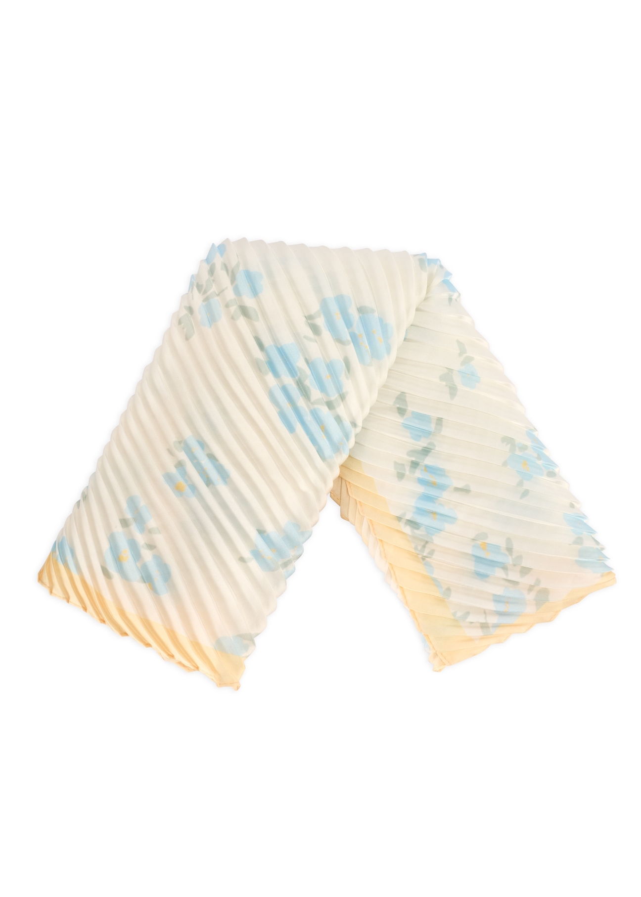 Women's scarf with blue flowers SZADT-0194-7P(W26), view of the folded product on a white background.