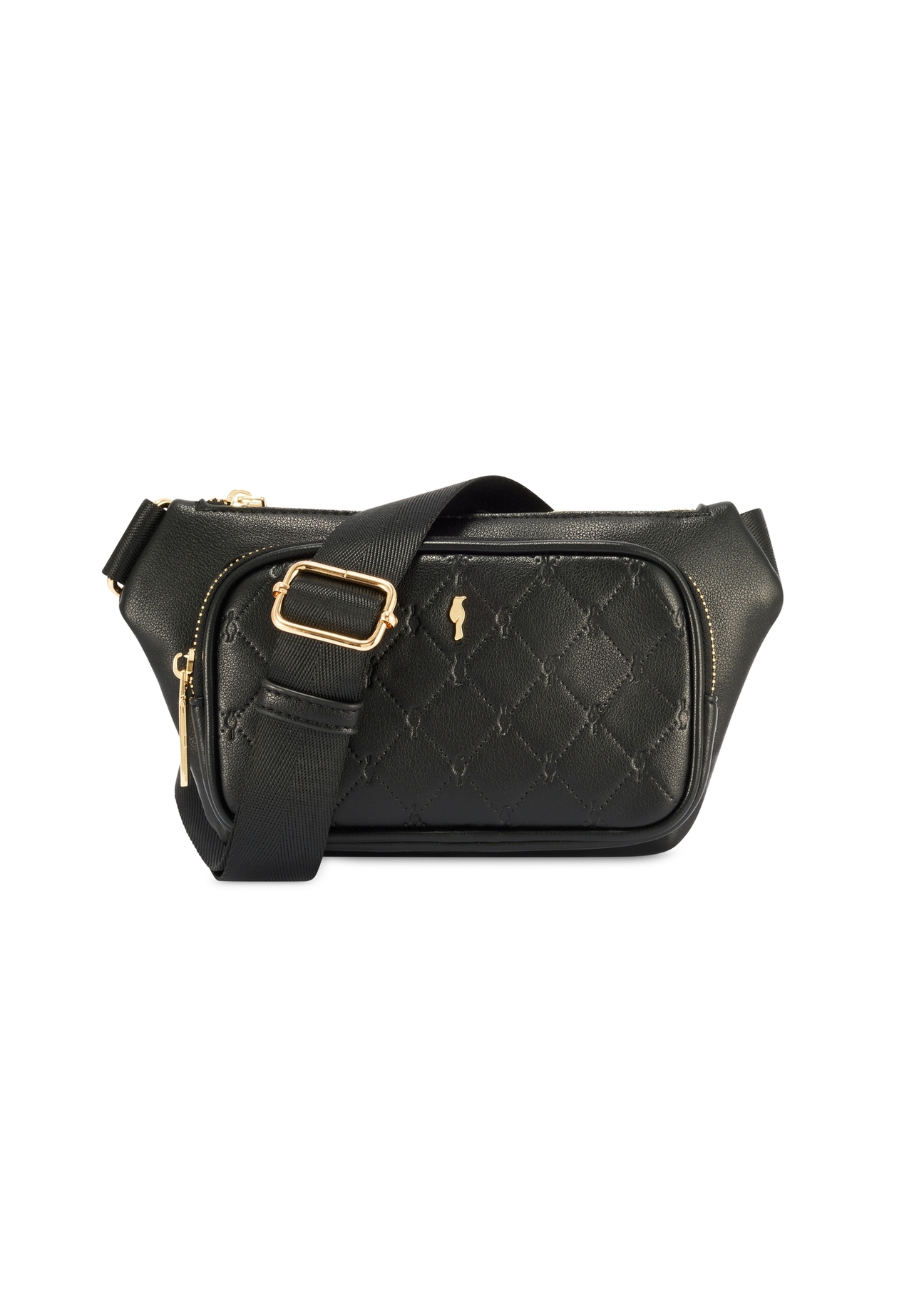 Black women's waist bag with monogram TOREC-1192-9P(W26) - front product view, on a white background.