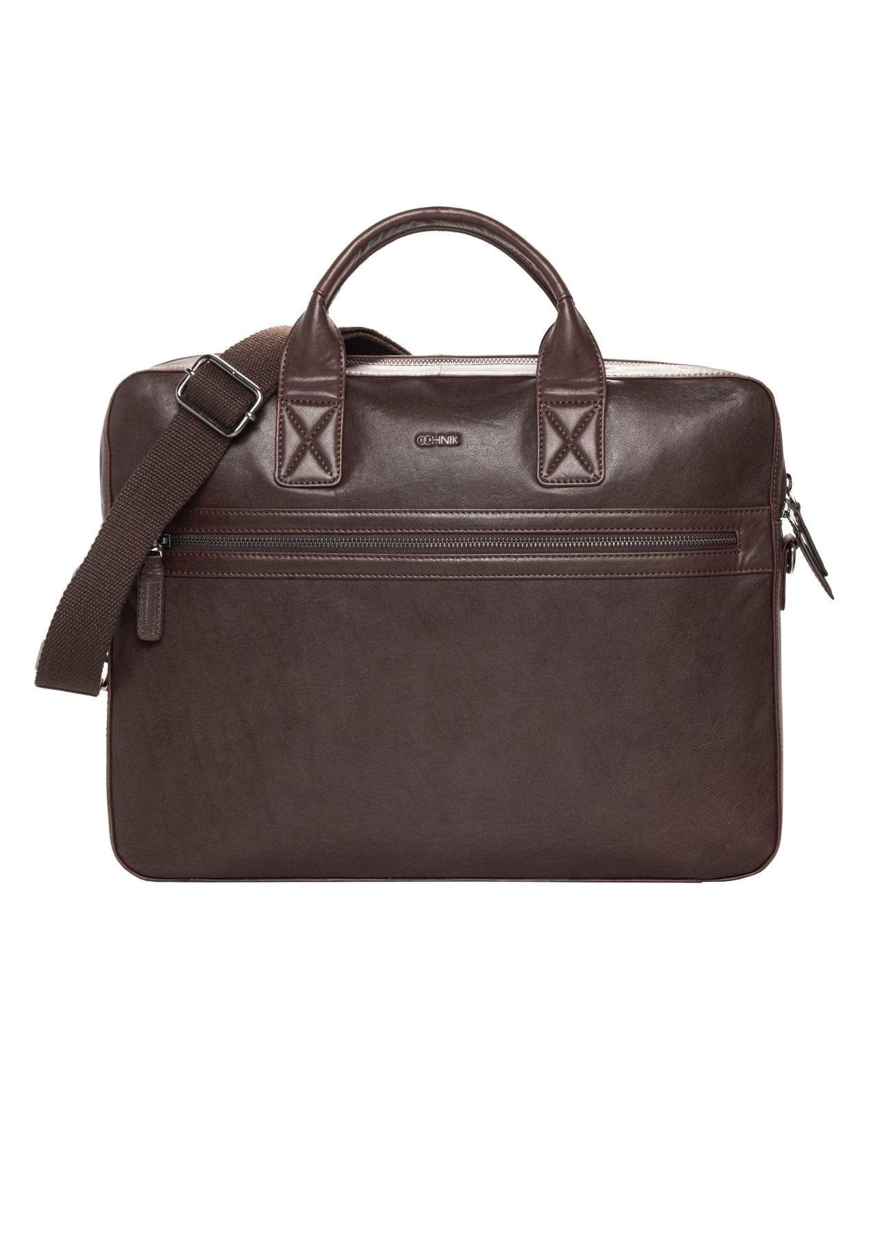 Brown leather men's bag TORMS-0459-1H(Z26), front product view on white background.