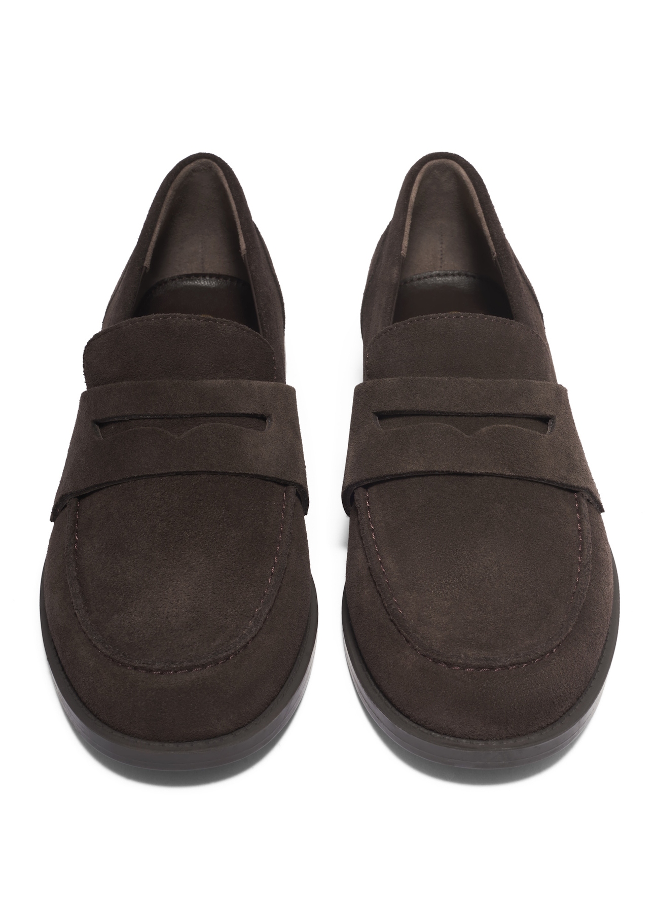 Women's dark brown suede moccasins BUTYD-1299-1I(Z26), front product view on white background.