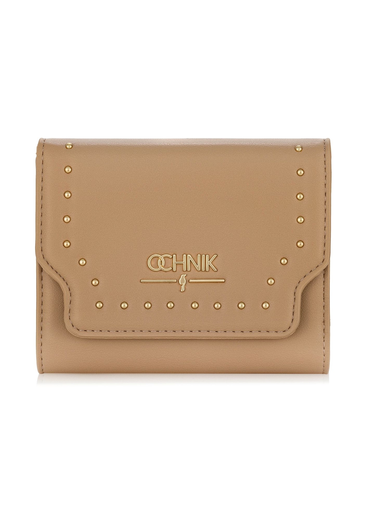 Beige women's wallet with rhinestones POREC-0379-82(W24)-01