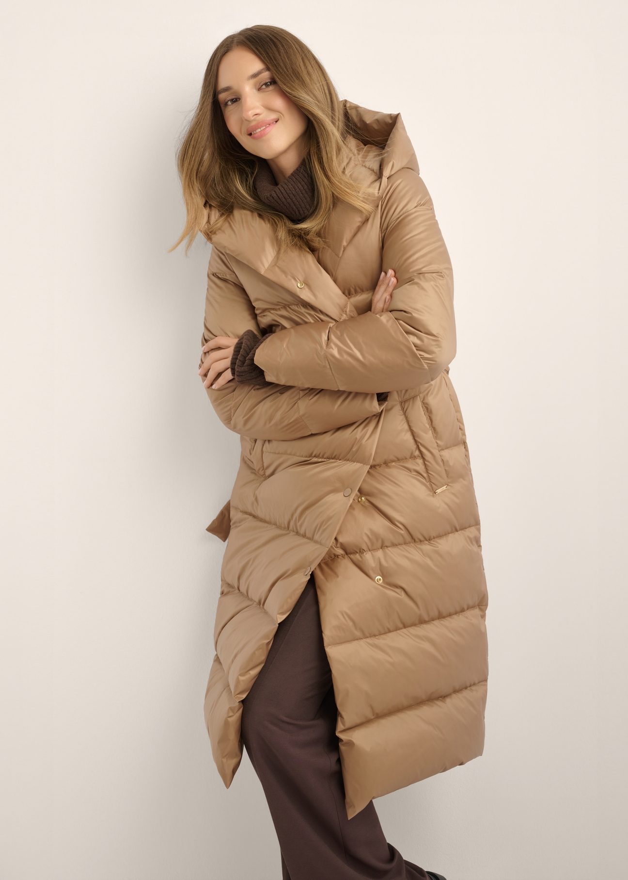 Long camel women's jacket KURDT-0662-1D(Z26)