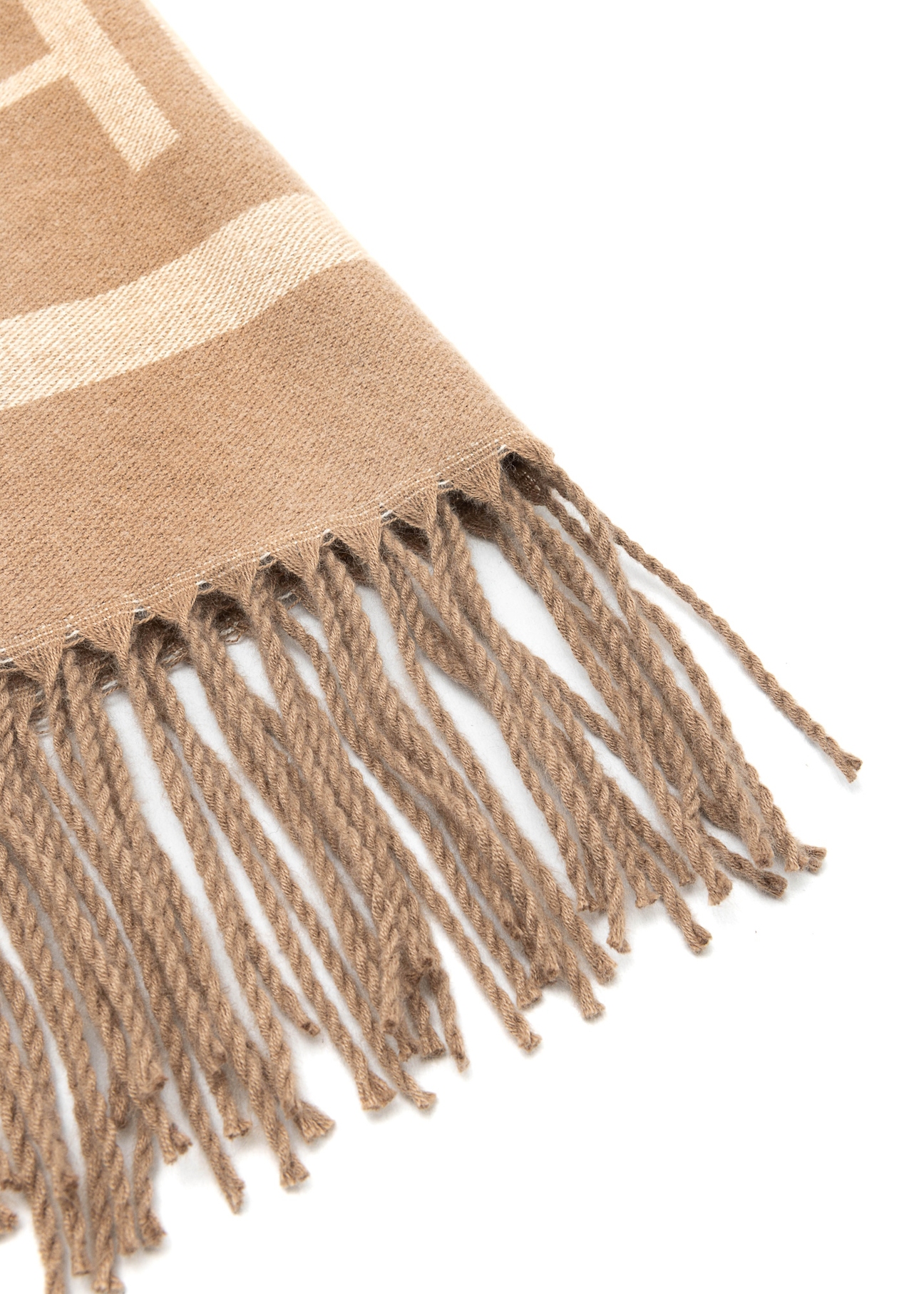 Beige women's poncho with logo SZADT-0203-24(Z25), close-up of the product detail on a white background.