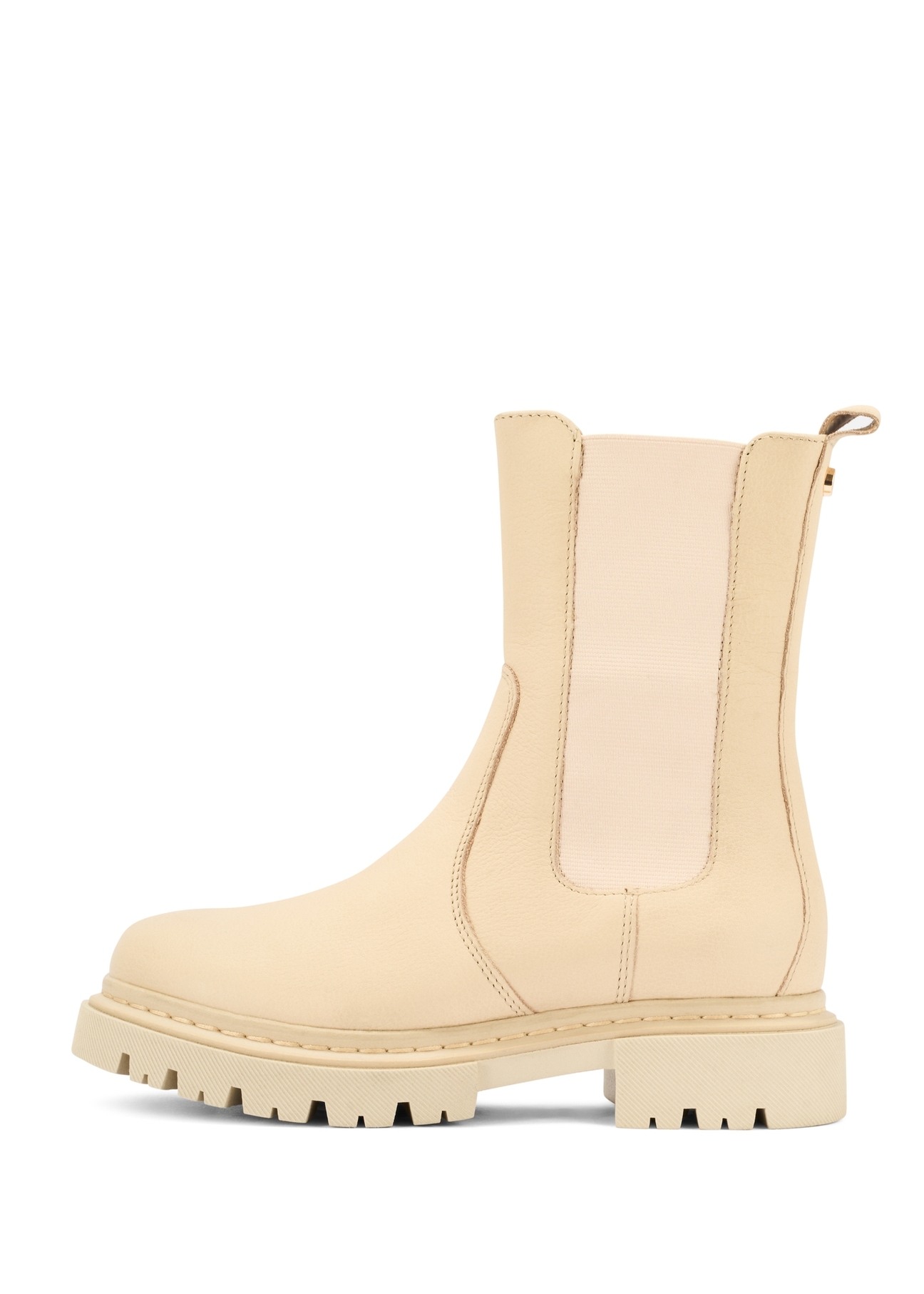 Beige leather women's Chelsea boots BUTYD-1092-81(Z25), product view from the side on a white background.-02