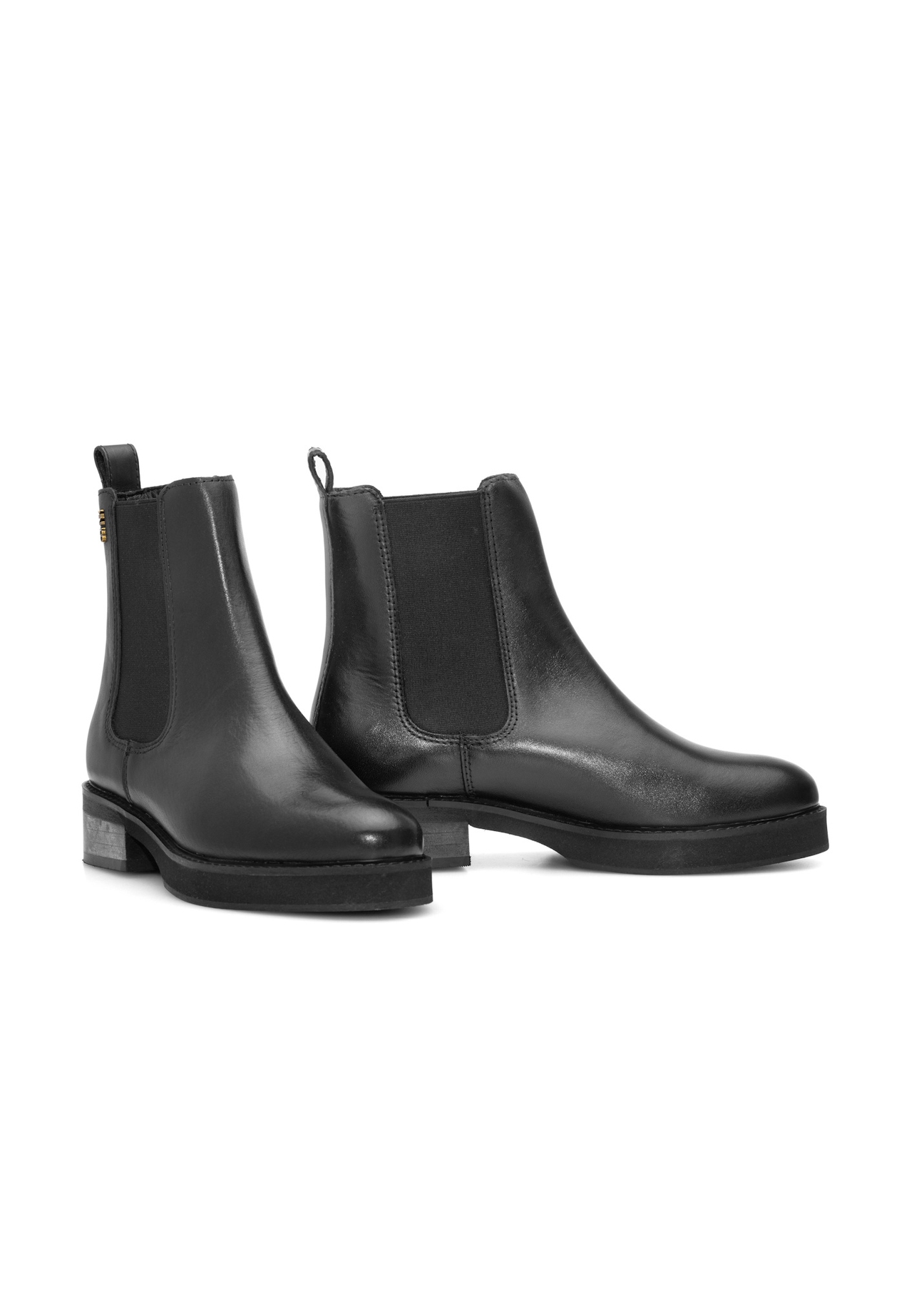Women's black leather Chelsea boots BUTYD-1196-99(Z25), diagonal product view on a white background.
